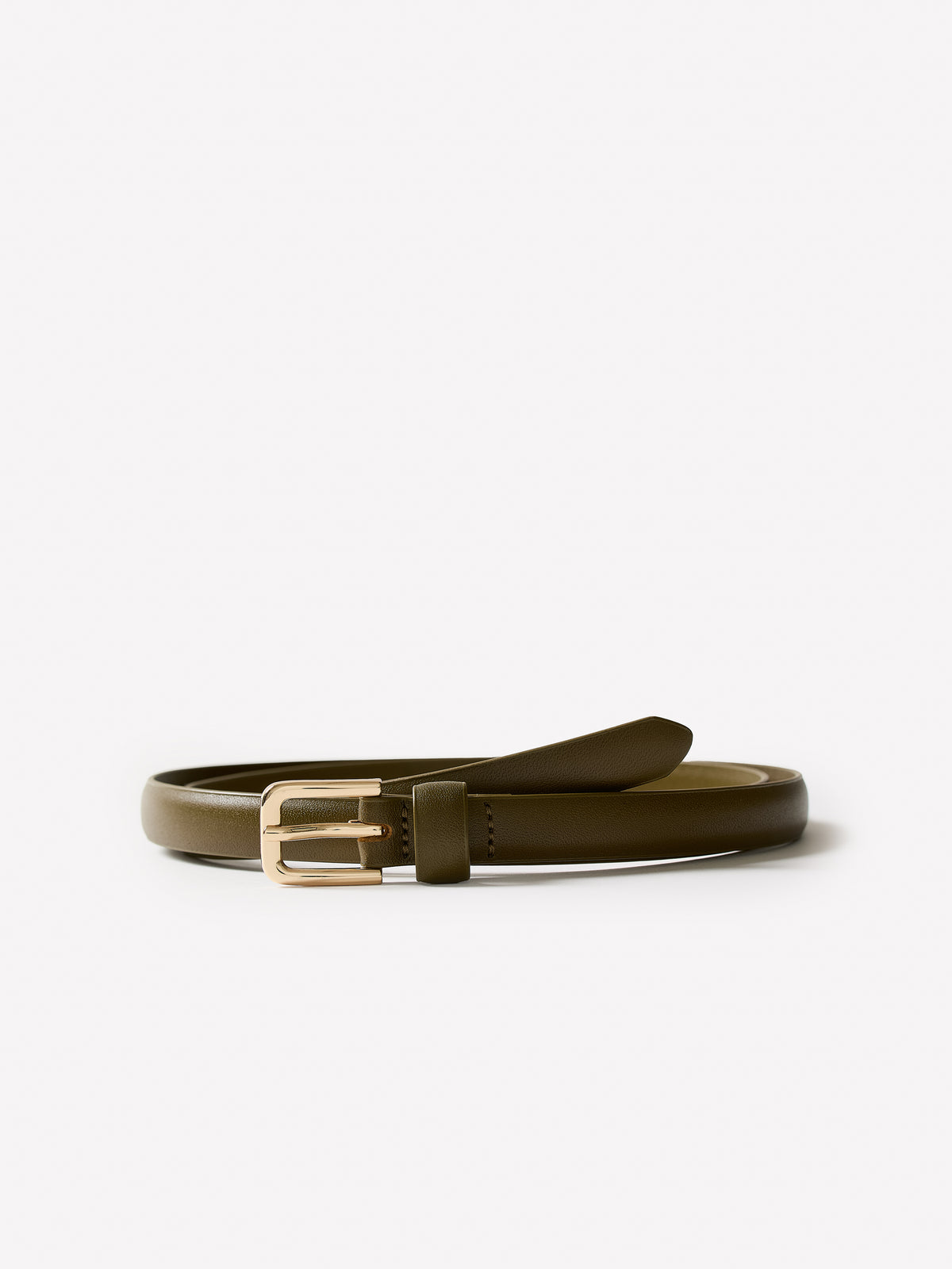 Slim Leather Belt with Square Buckle