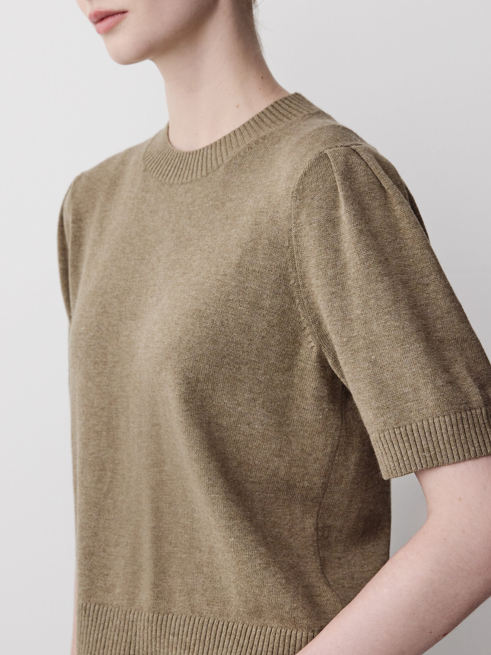 Knit Cotton Blend Crew Neck Sweater