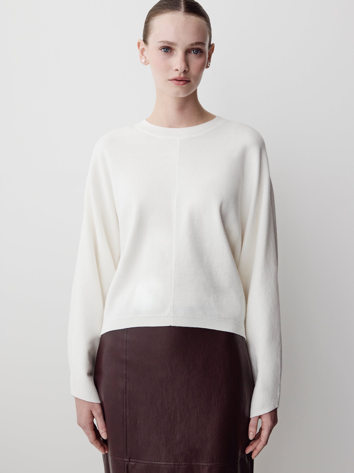 Knit Sweater Dolman Sleeve Cotton Blend