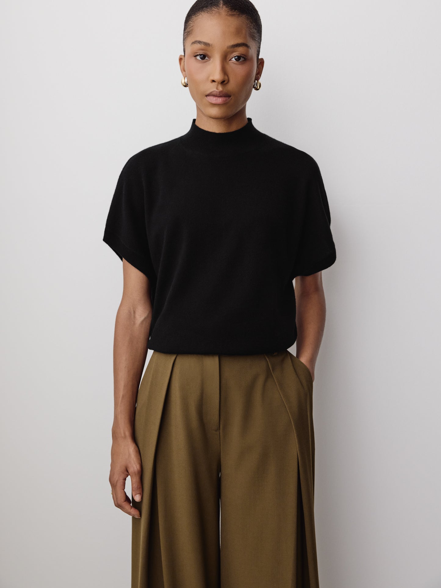 Knit Sweater Extra Fine Merino Wool Mock Neck