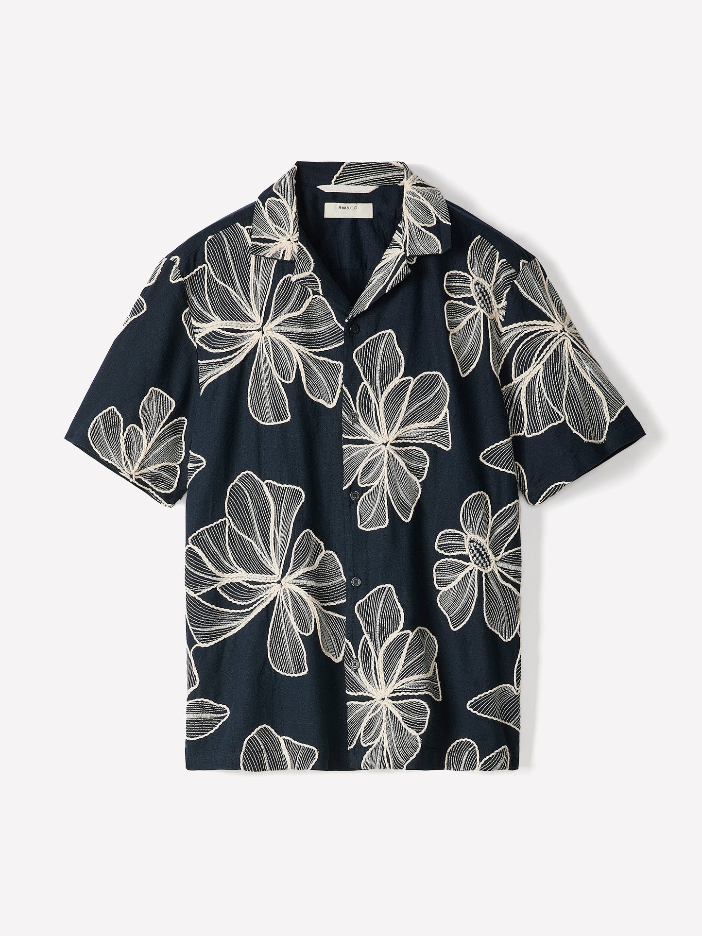 Short-Sleeve Camp-Collar Shirt with Embroidered Details