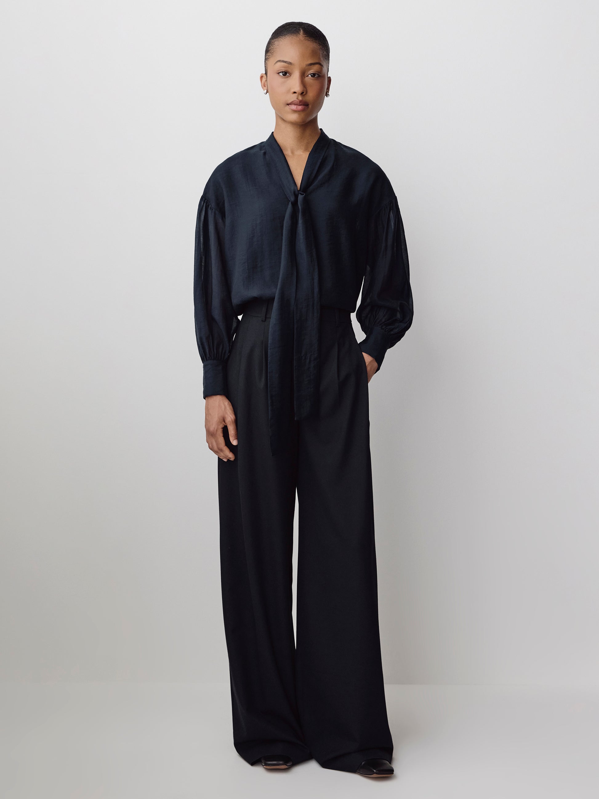 Woven Lyocell Blend Tie Sleeve Blouse