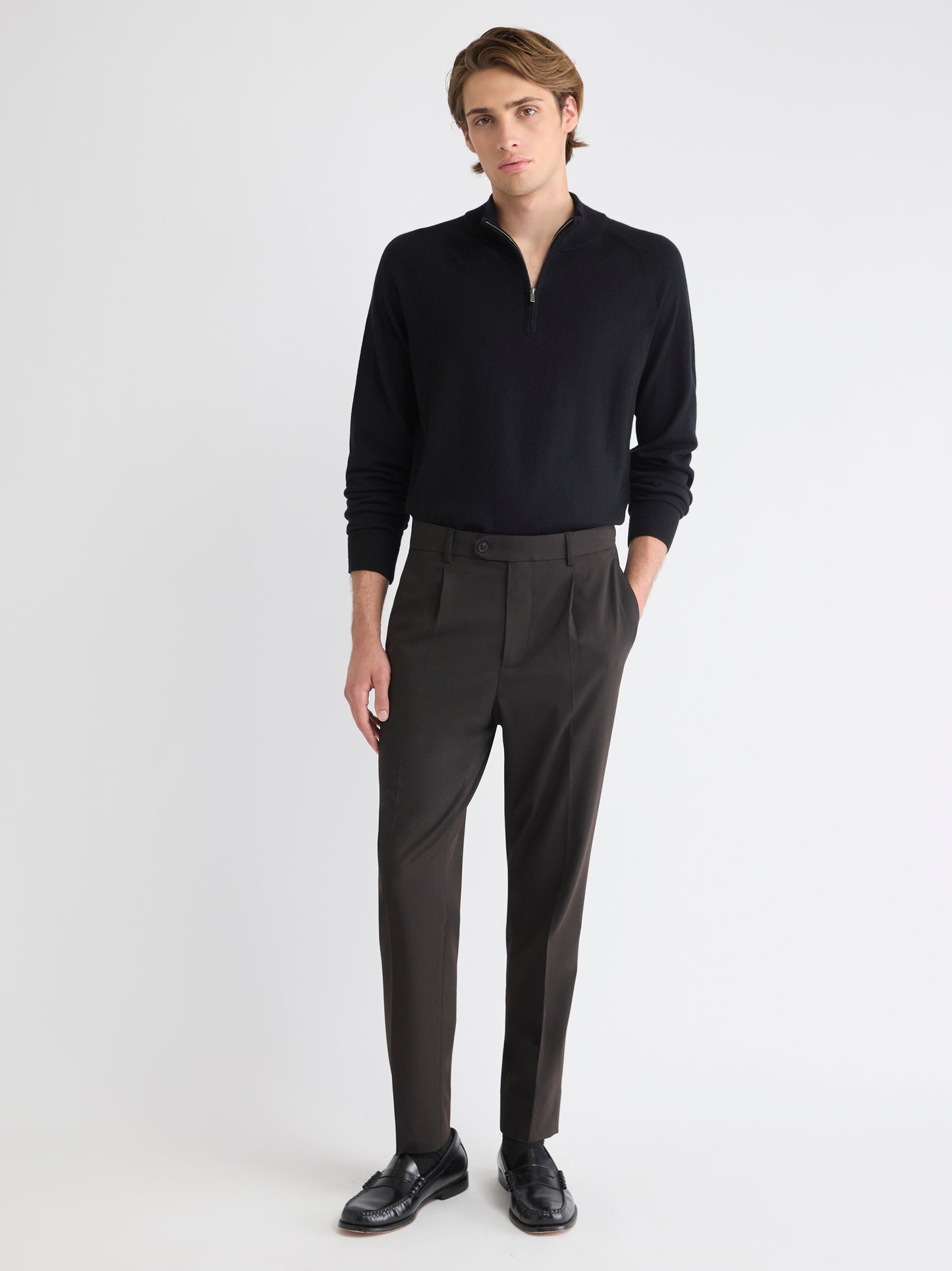 Long-Sleeve Quarter-Zip Mock-Neck Sweater