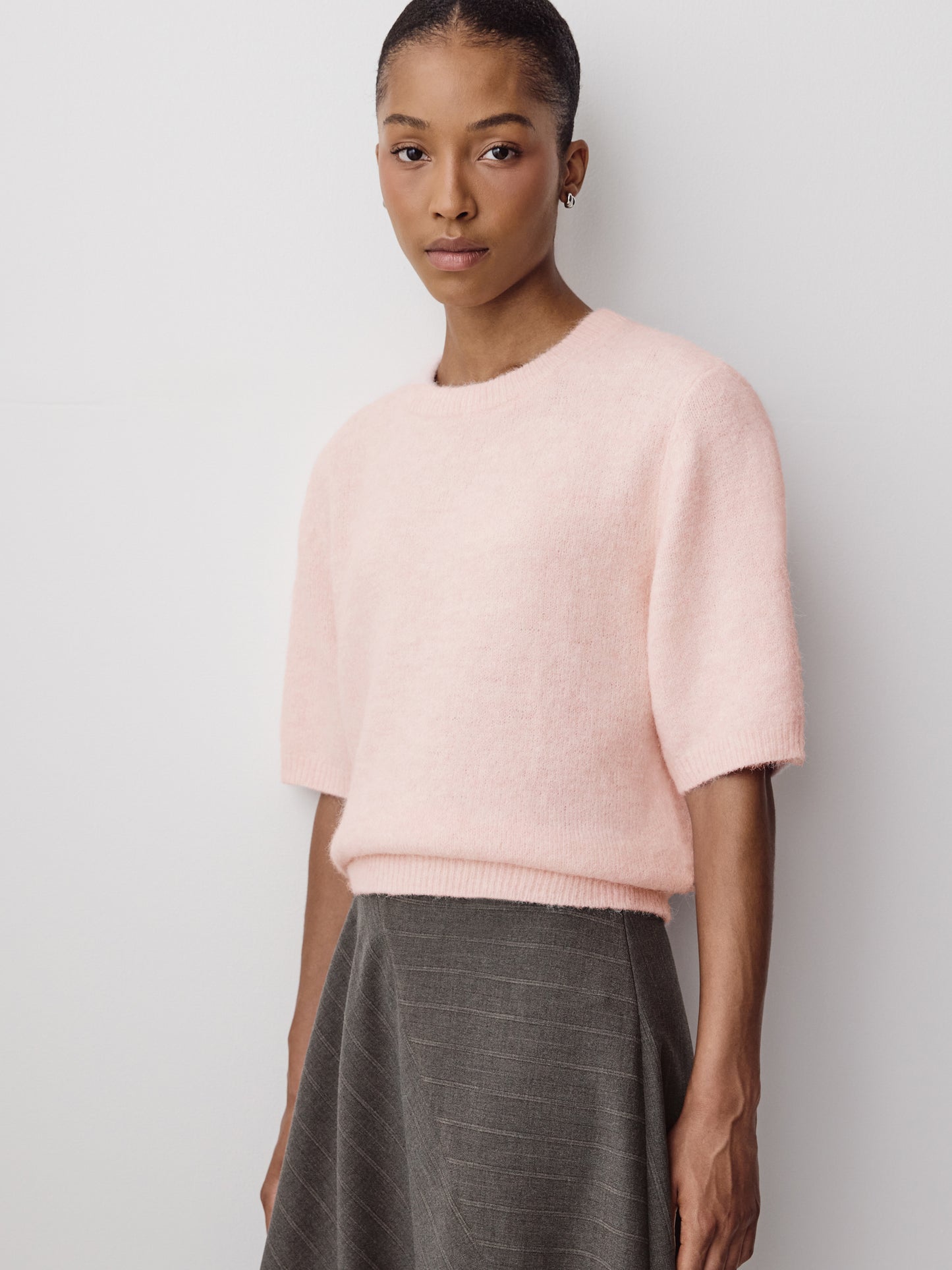 Knit Sweater Striped Hairy Short Sleeve