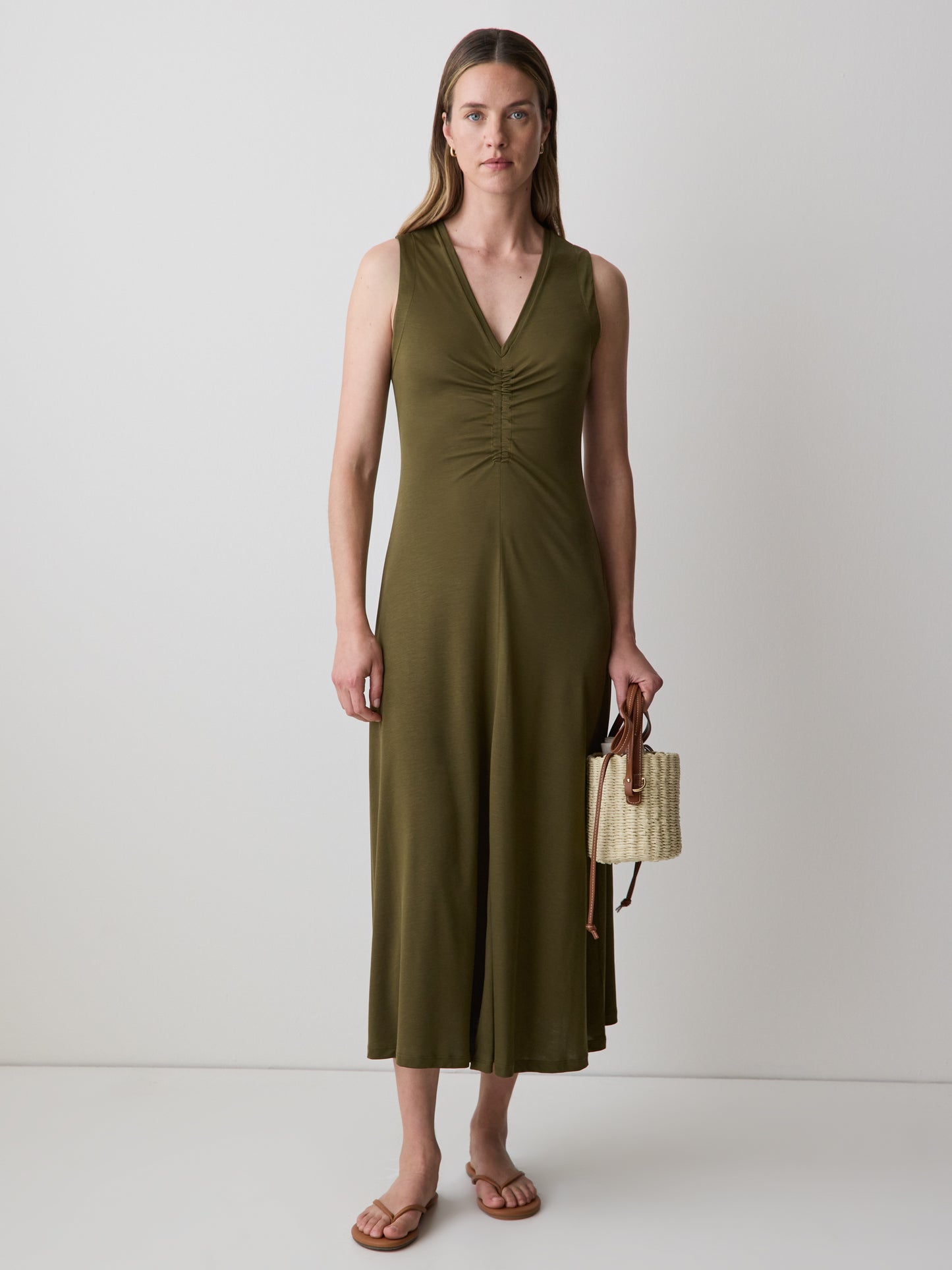 Midi Knit Dress V-Neck Jersey Lyocell
