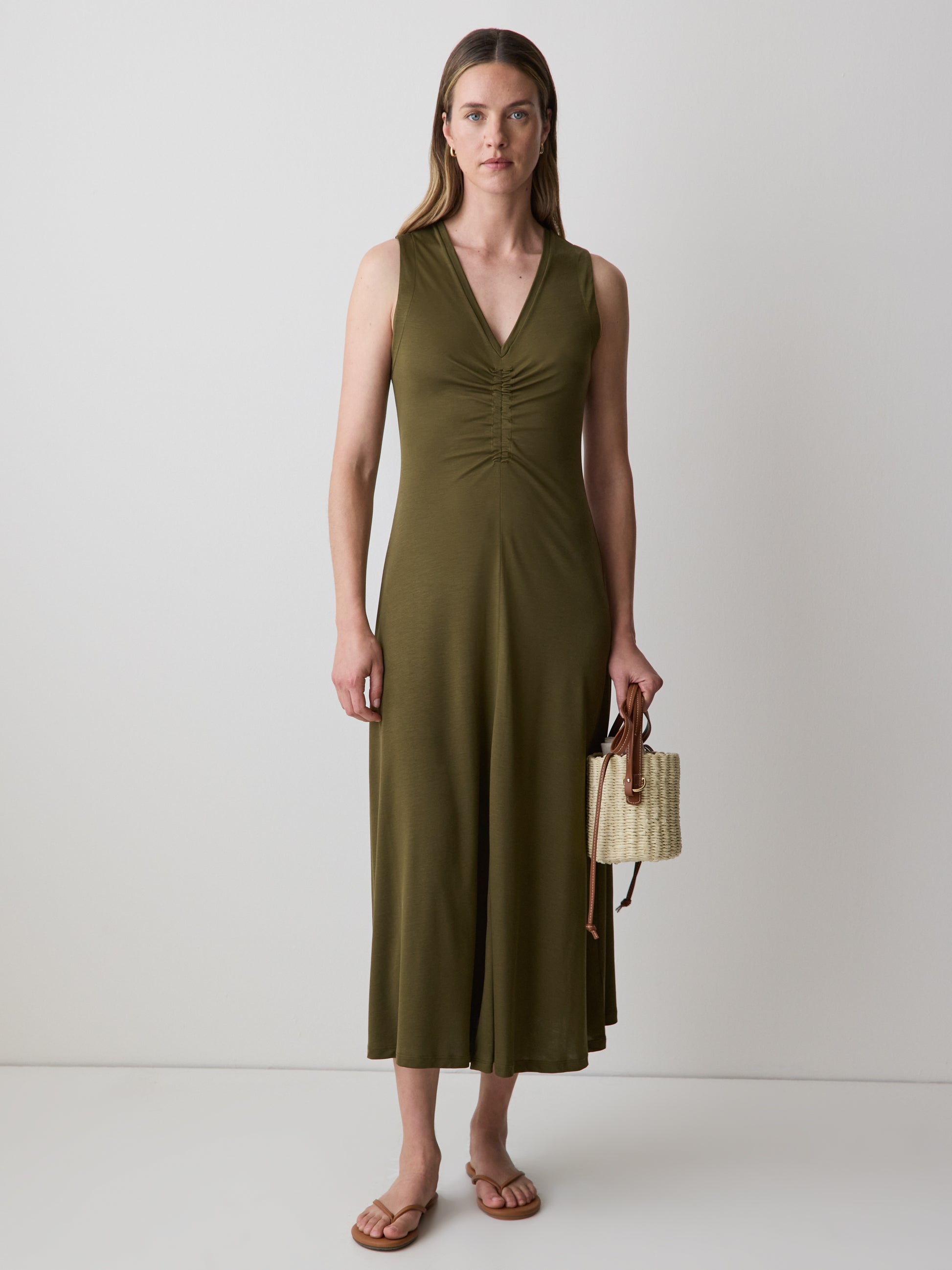 Midi Knit Dress V-Neck Jersey Lyocell