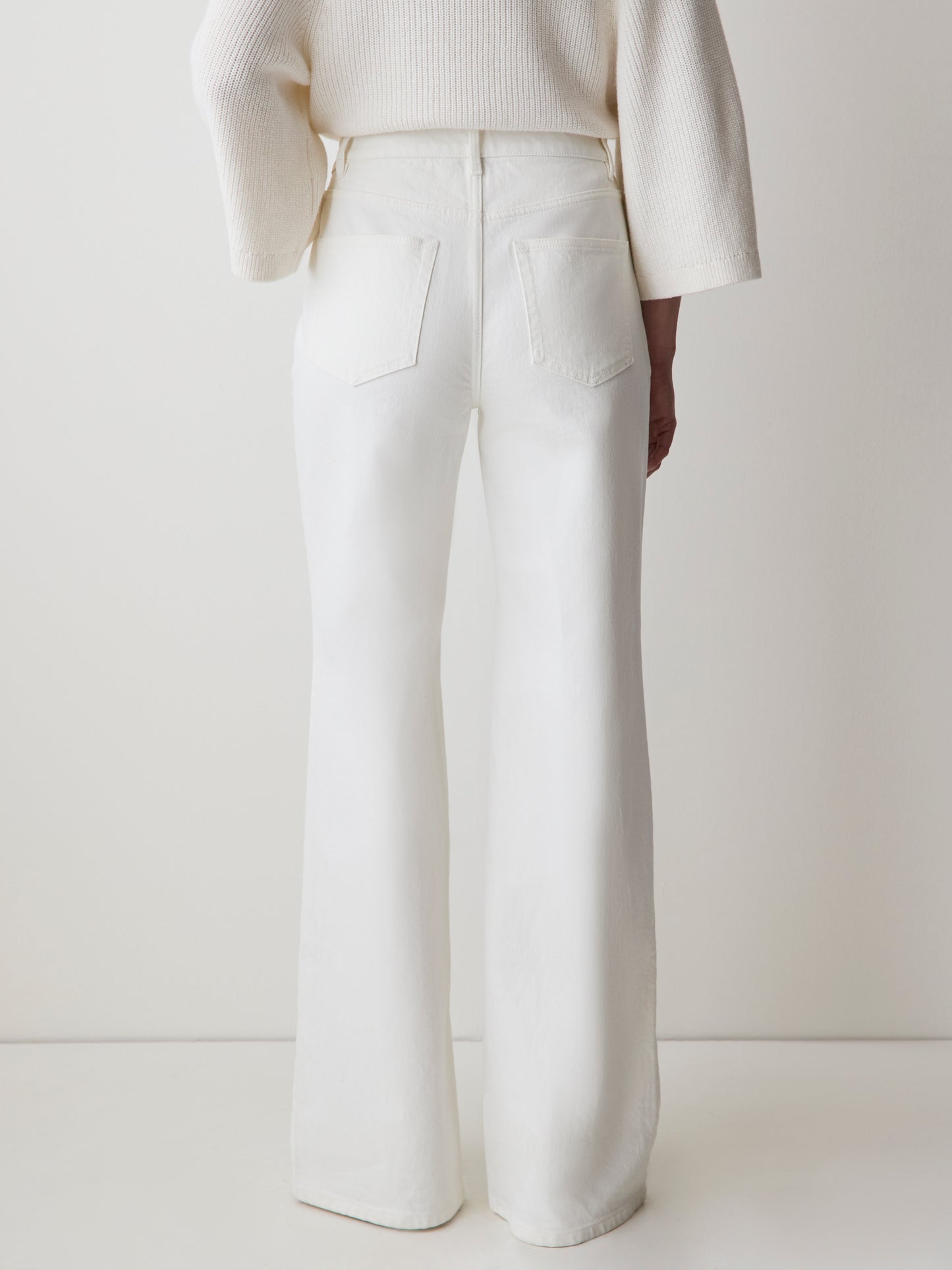 Cream Long High-Rise Wide-Leg Jeans