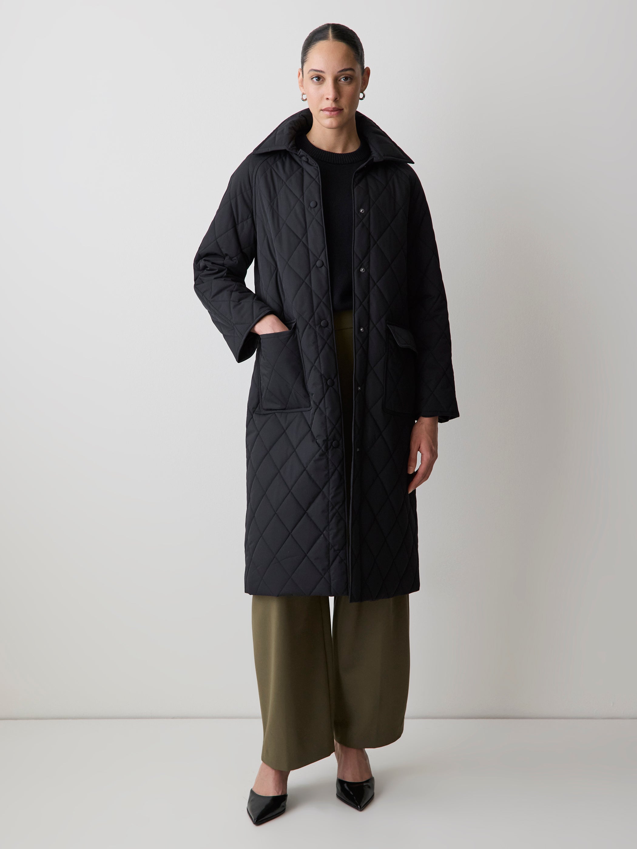 Women's Quilted Classic Fit Trench Coat with Shirt Collar – RW&CO