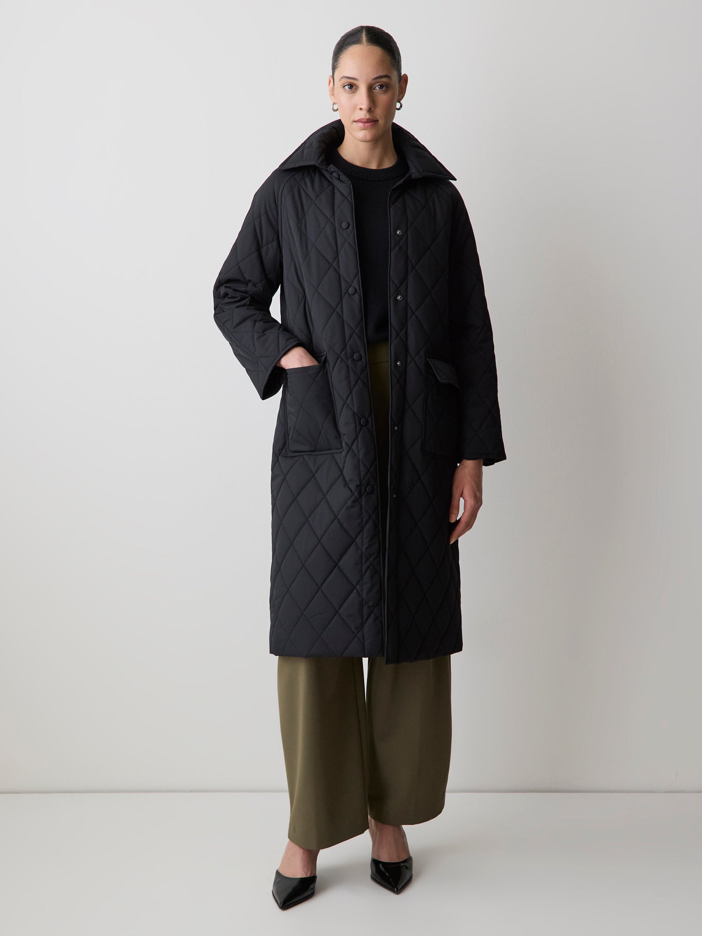 Quilted Trench Coat with Shirt Collar