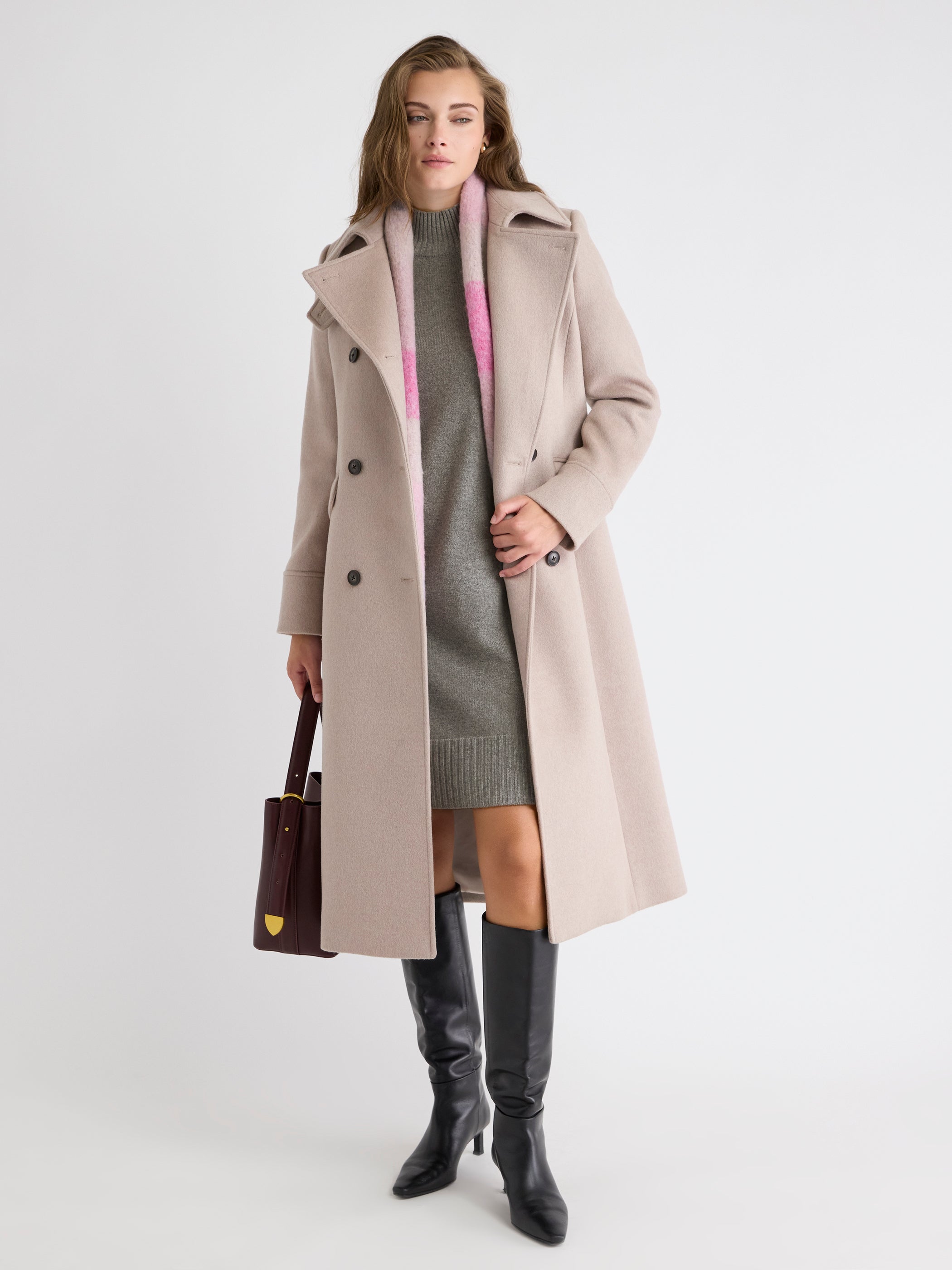 Manteau à Boutonnage Double en Mélange de Laine et Cachemire