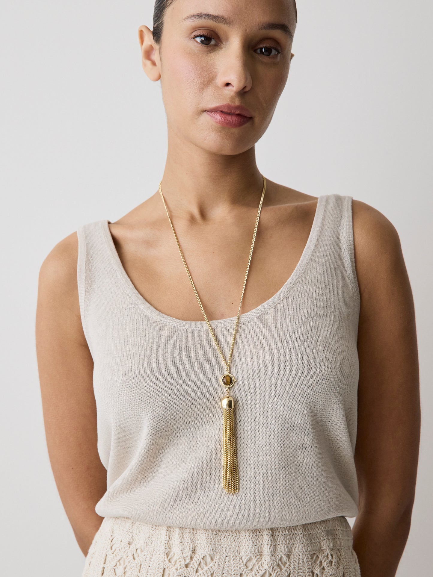 Women's Long Necklace with Semi-Precious Stone Tassel – RW&CO Women's Long Necklace with Semi-Precious Stone Tassel – RW&CO