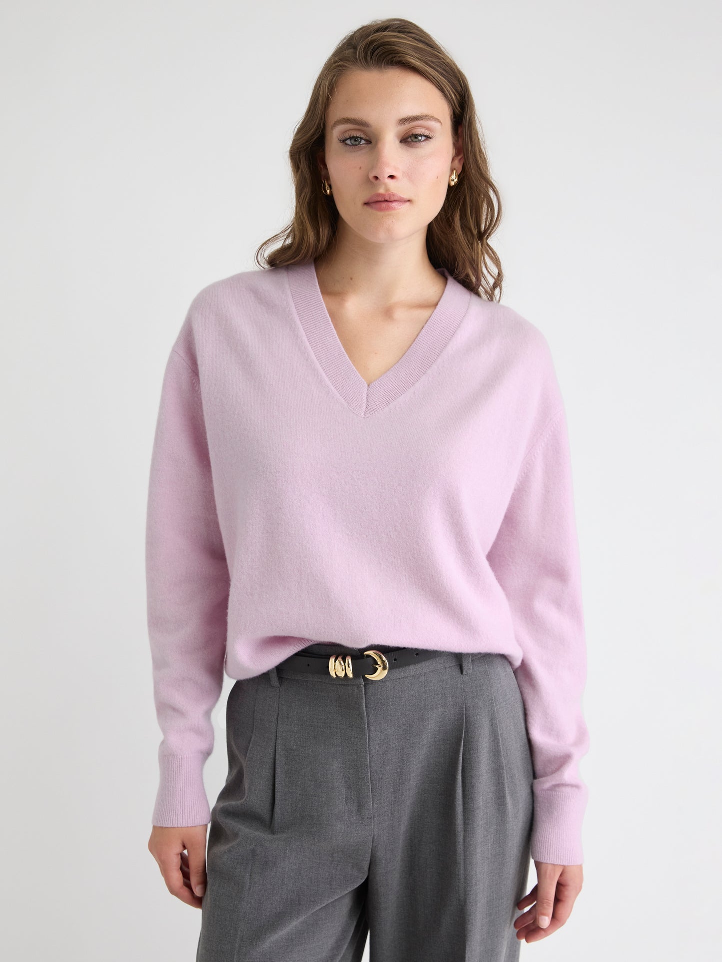 Merino Wool V-Neck Drop Shoulder Sweater