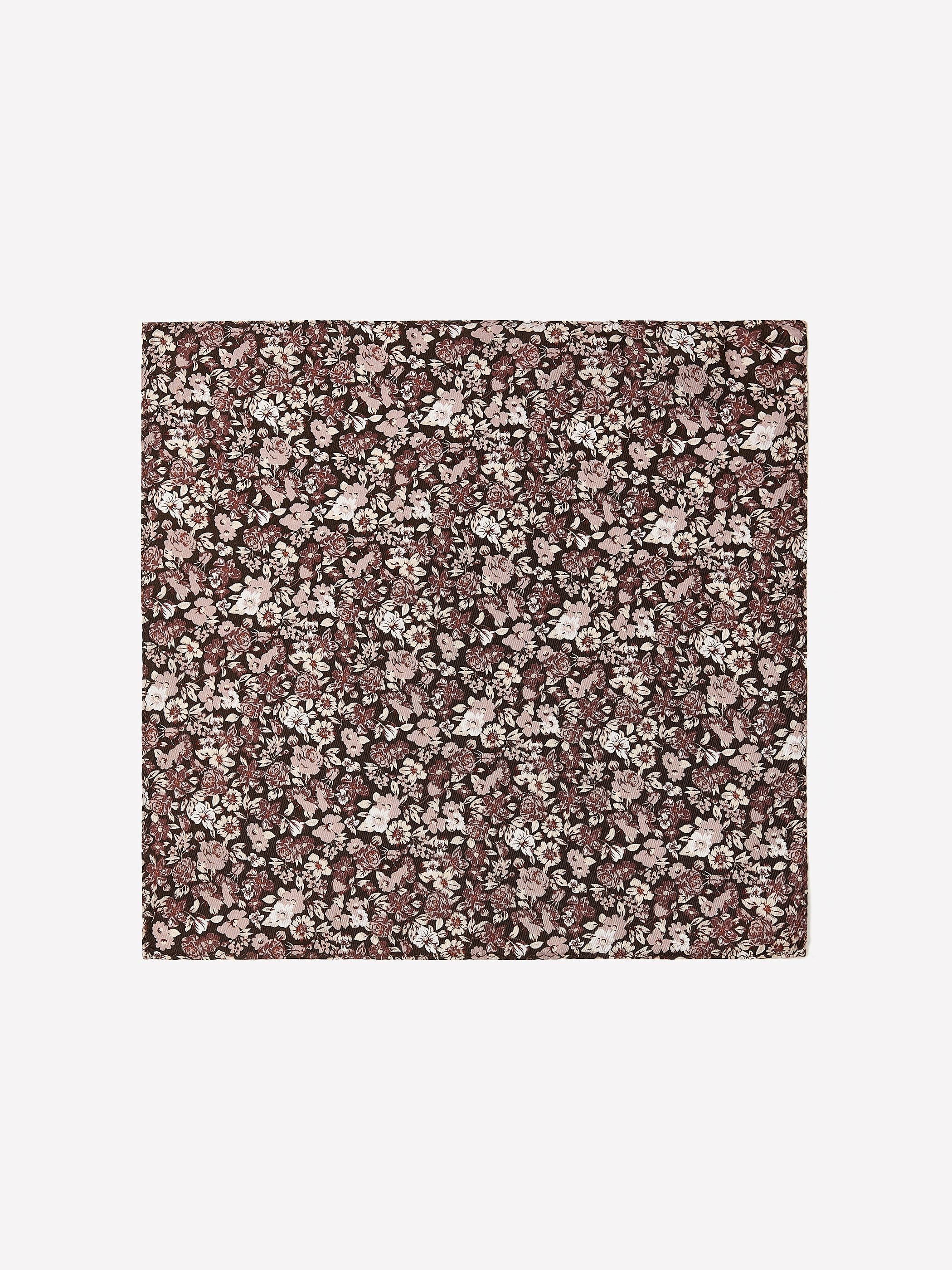 Woven Silk Pocket Square Berry Floral Print