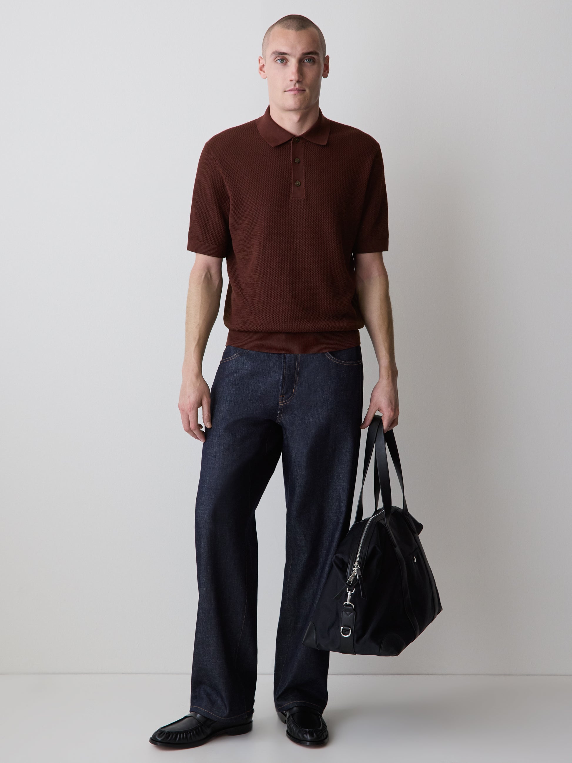 Textured Short-Sleeve Polo Sweater