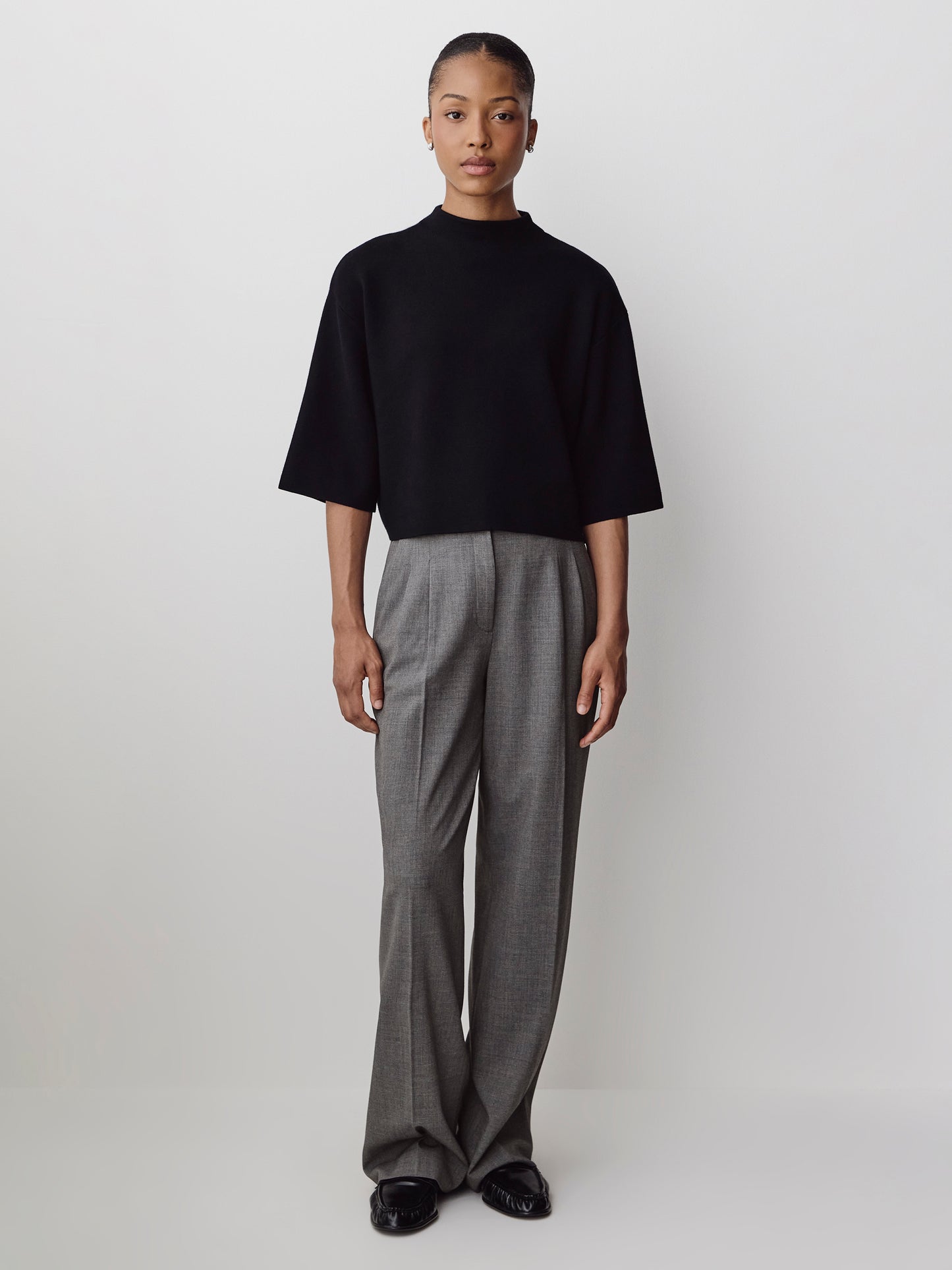 Mock-Neck Sweater with Bell Elbow Sleeves