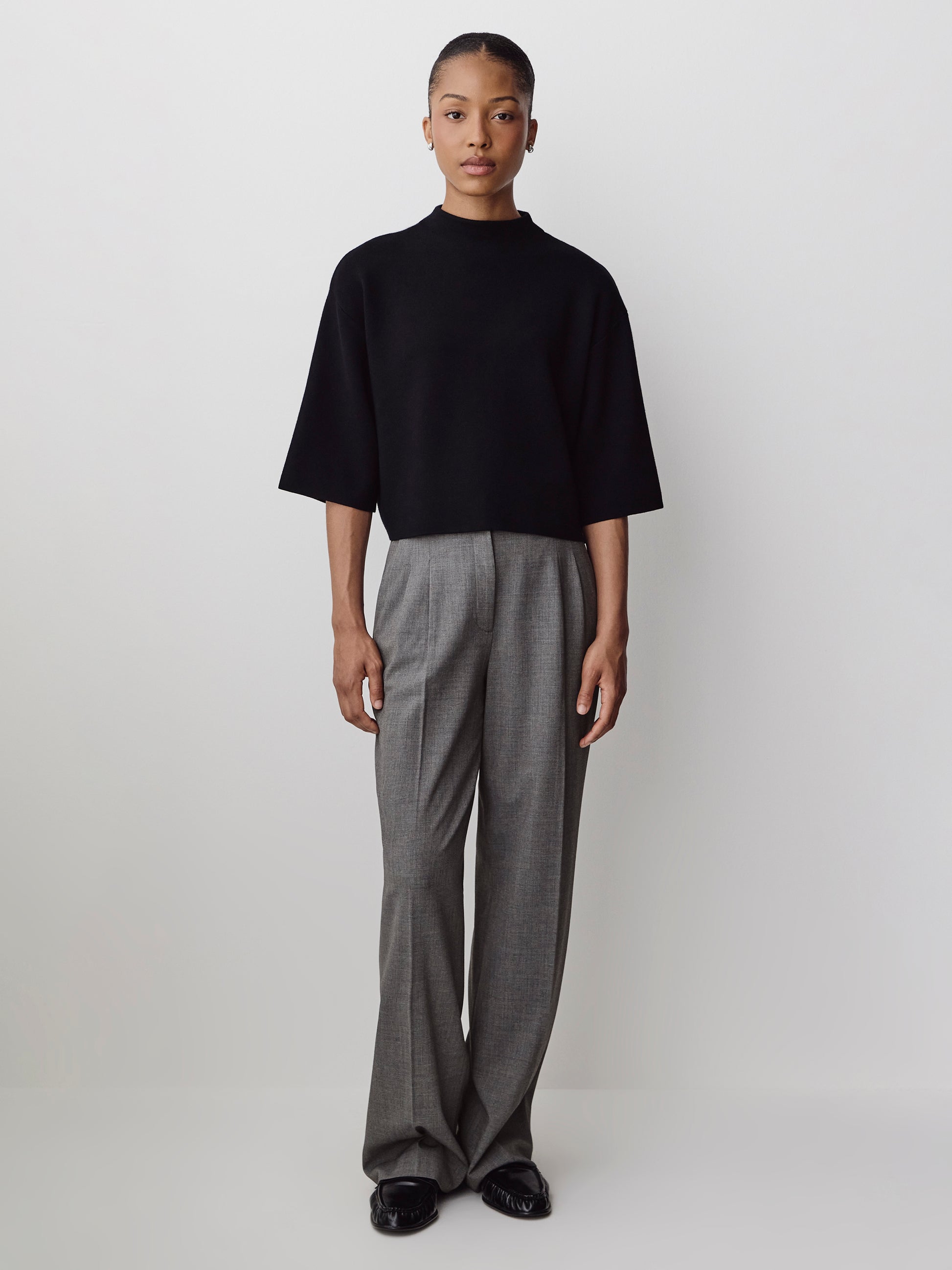 Mock-Neck Sweater with Bell Elbow Sleeves