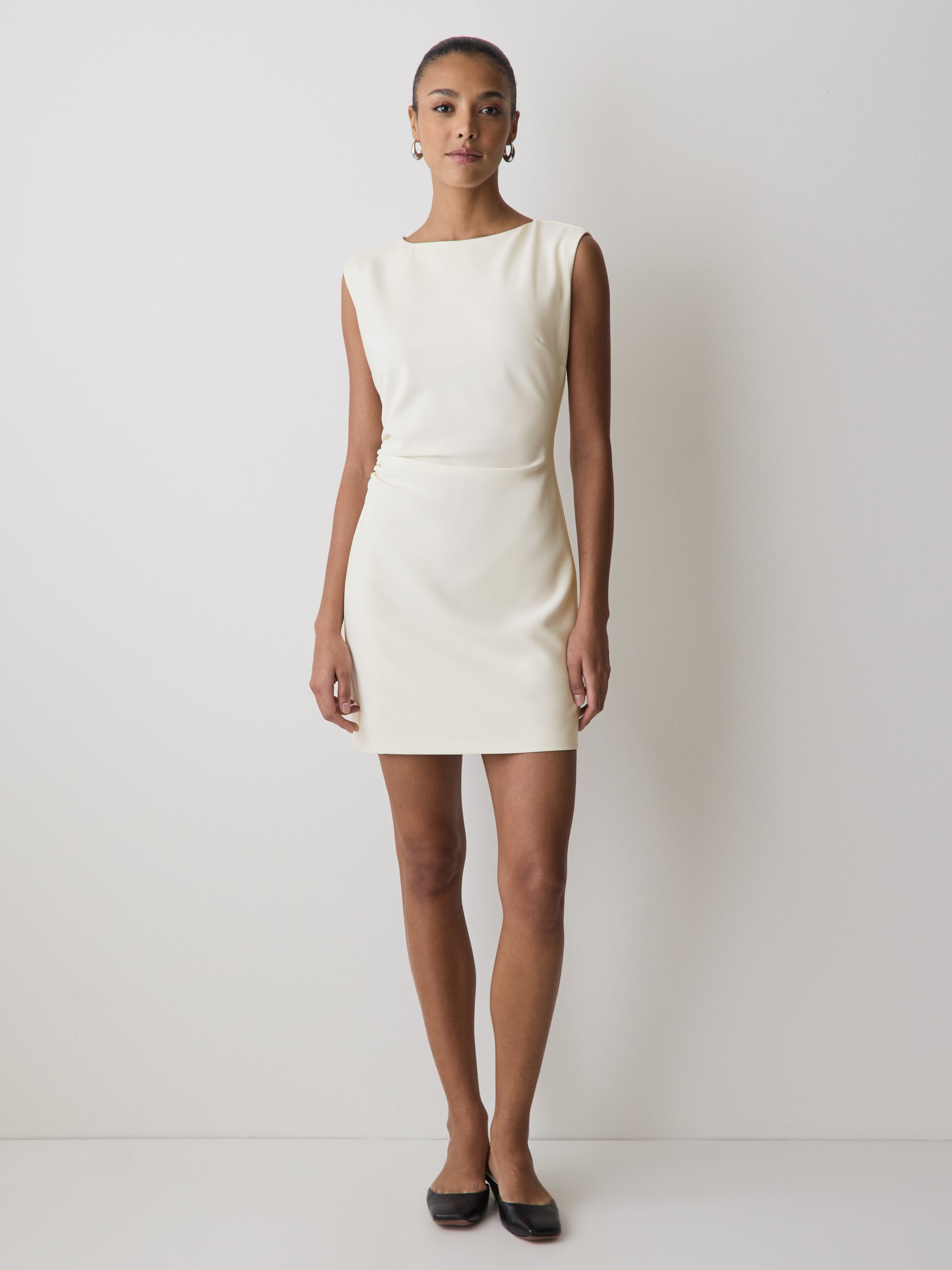 white party dresses canada White Satin Cocktail Dress: Deep V-neck Fit & Flare Party Dress