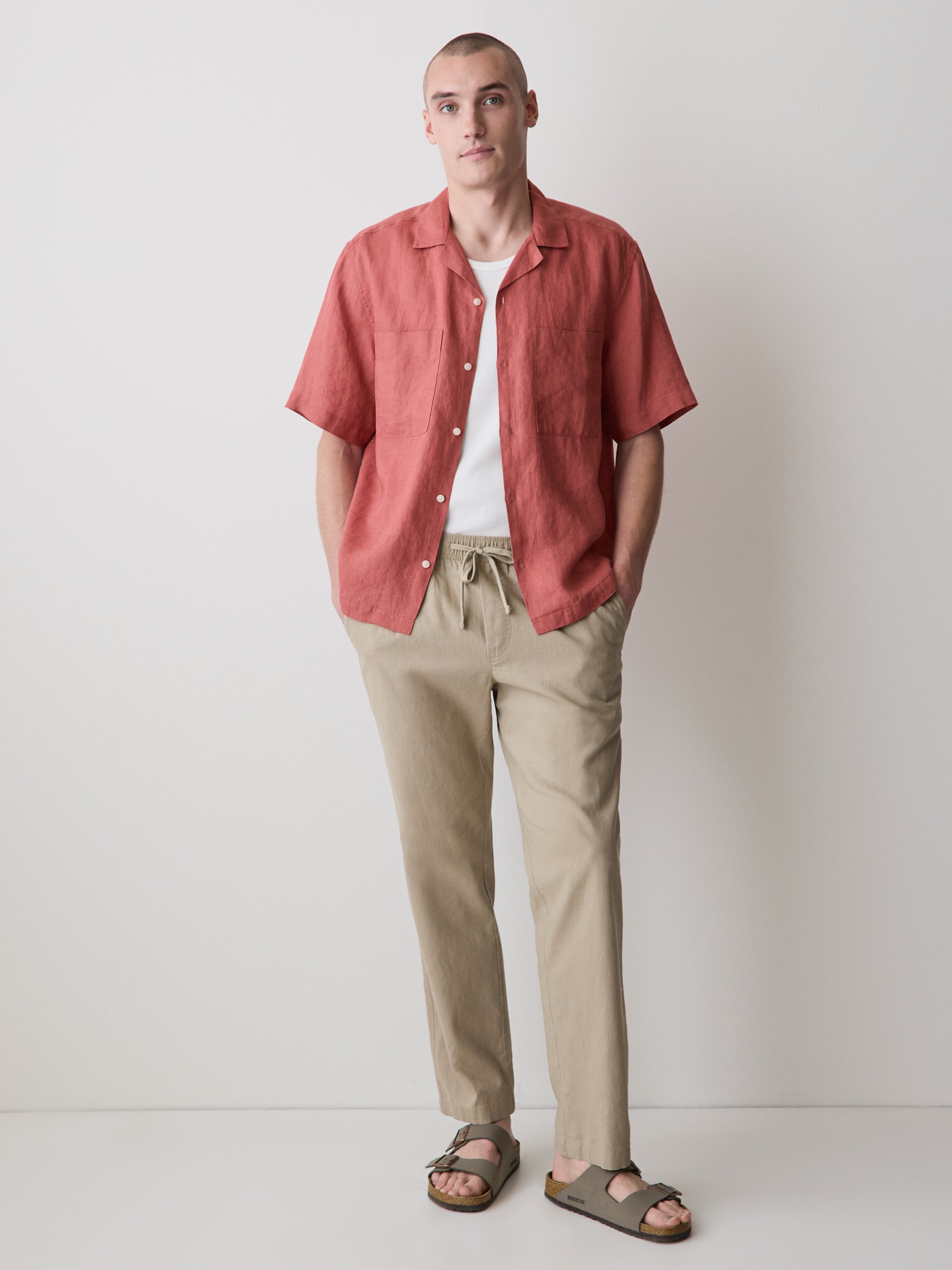Short-Sleeve Linen Shirt with Camp Collar