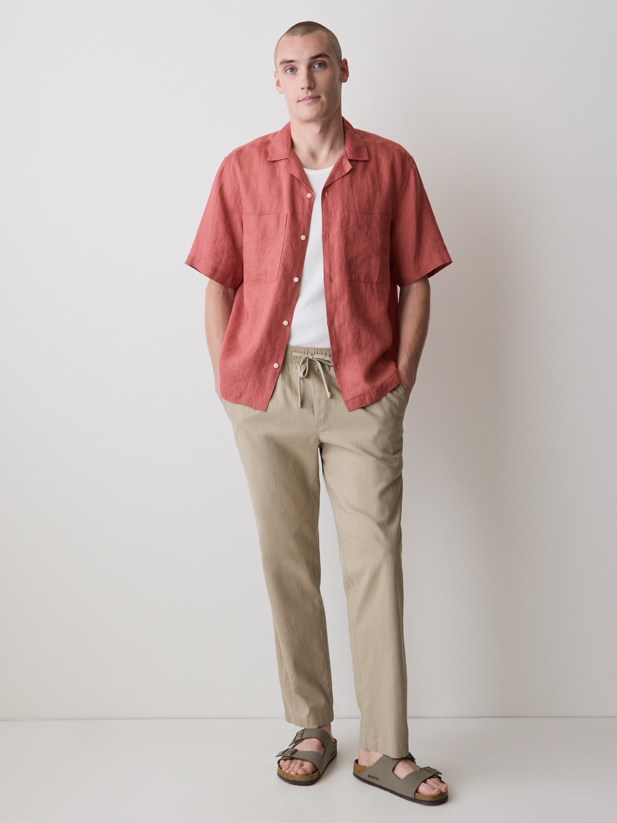 Short-Sleeve Linen Shirt with Camp Collar