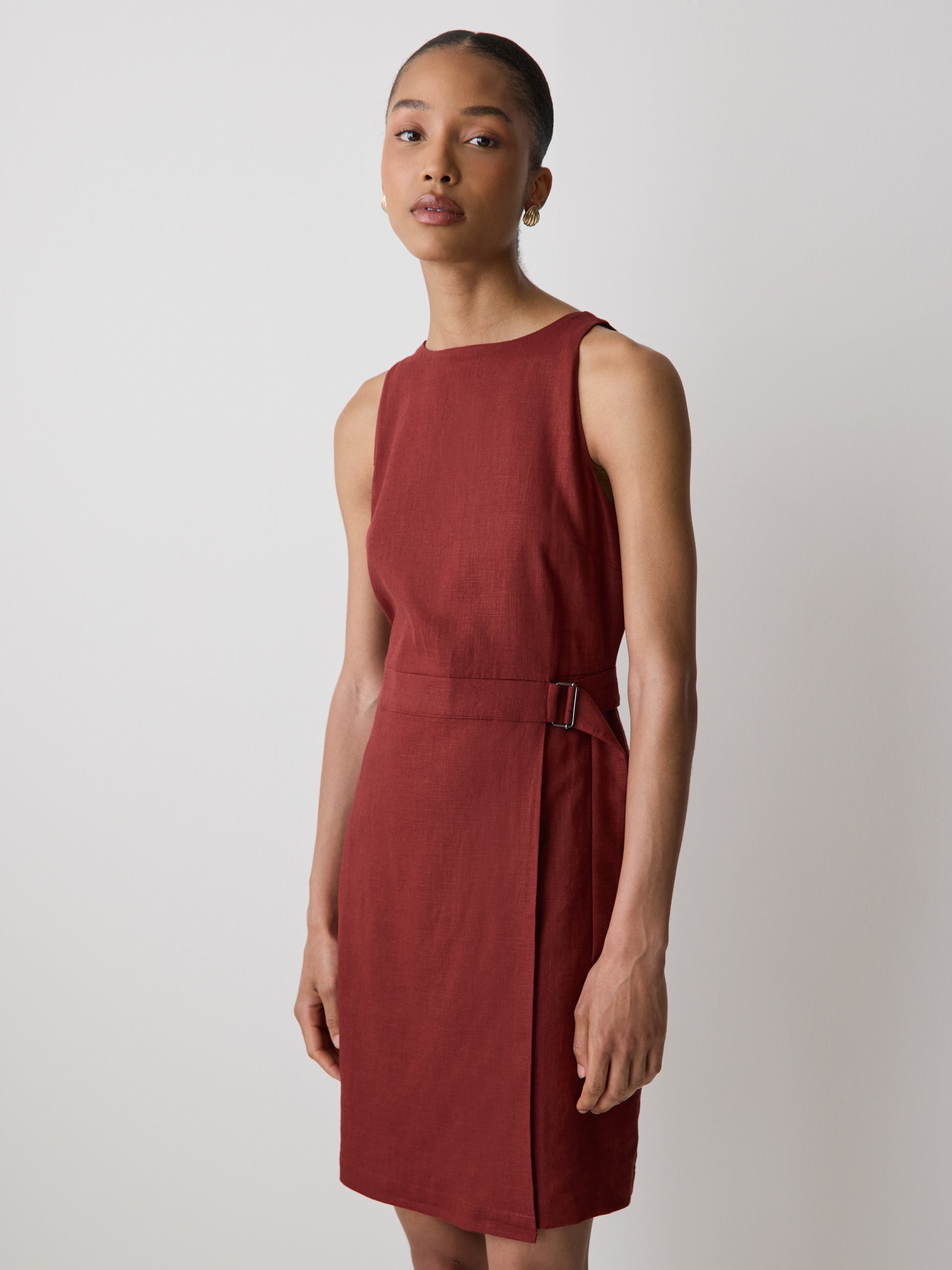 Sleeveless Boat-Neck Linen-Blend Mini Dress