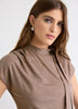 Extended-Sleeve Mock-Neck Top with Tie