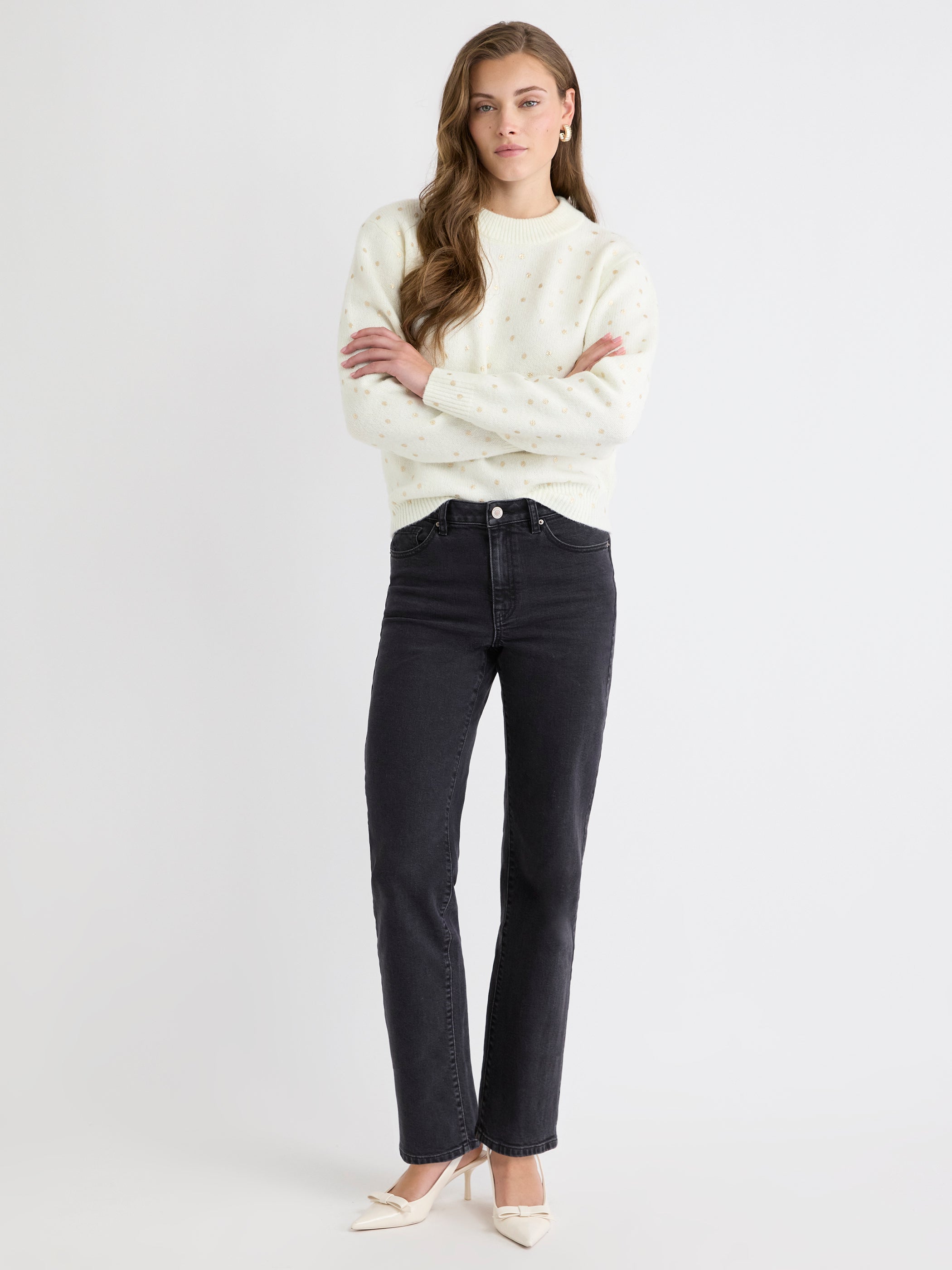 Wool-Blend Long-Sleeve Crew-Neck Sweater with Metallic Dots