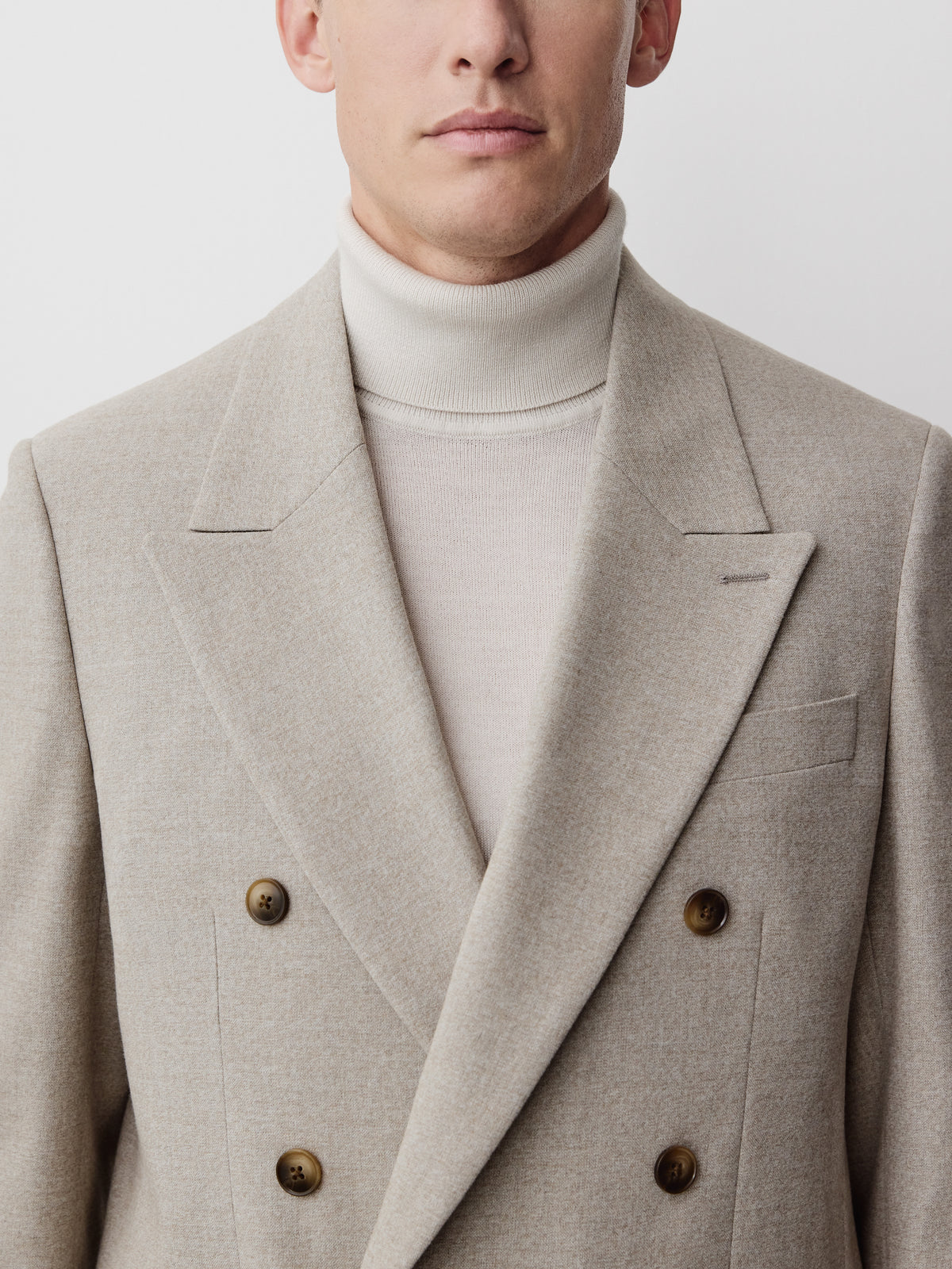 Double Breasted Blazer Brushed Avoine Fabric