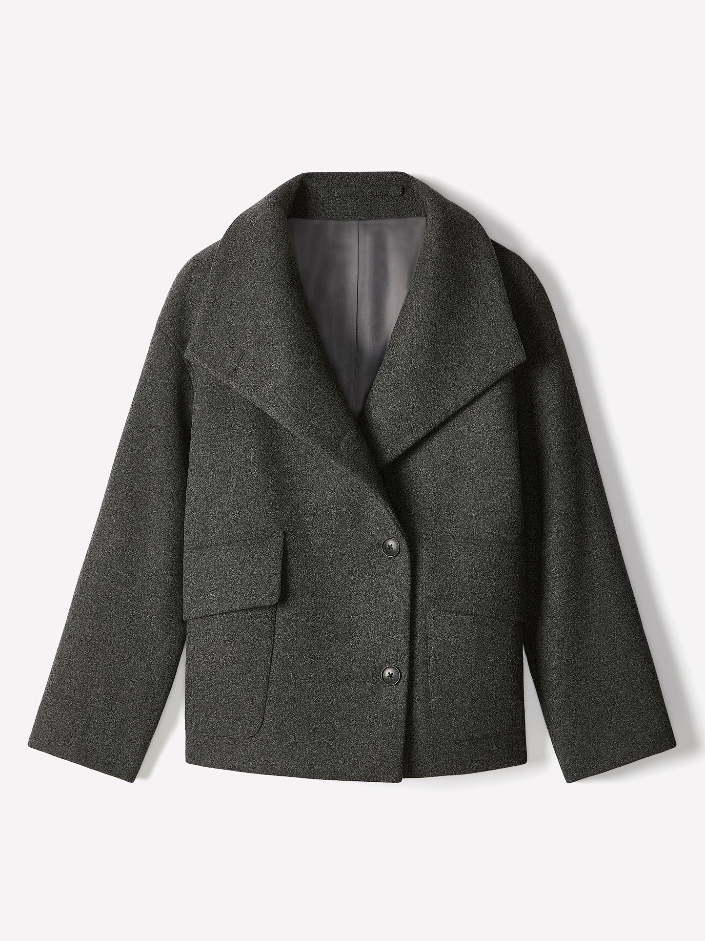 Wool Blend Short Jacket with Funnel Neck