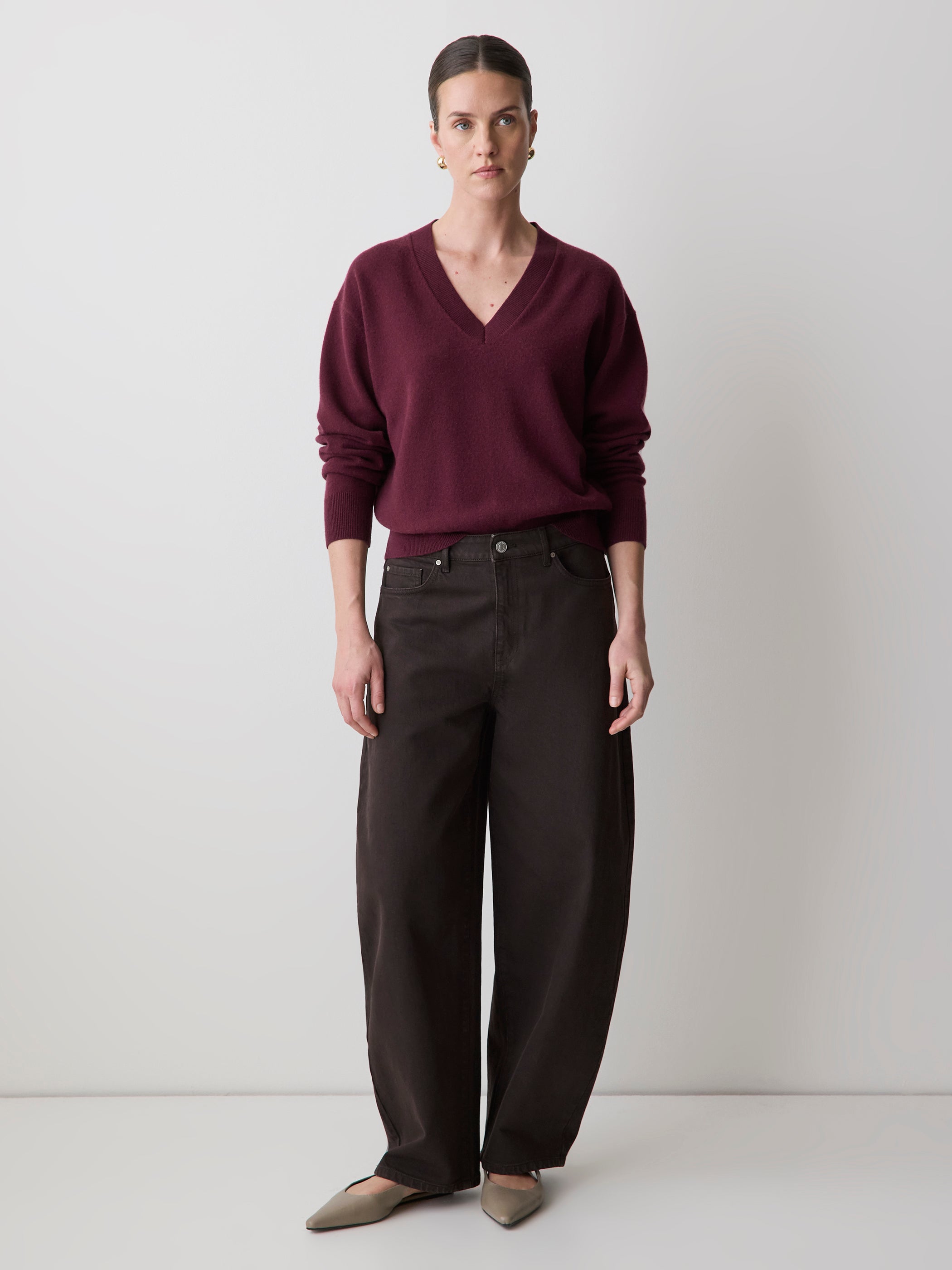 Merino Wool V-Neck Drop Shoulder Sweater