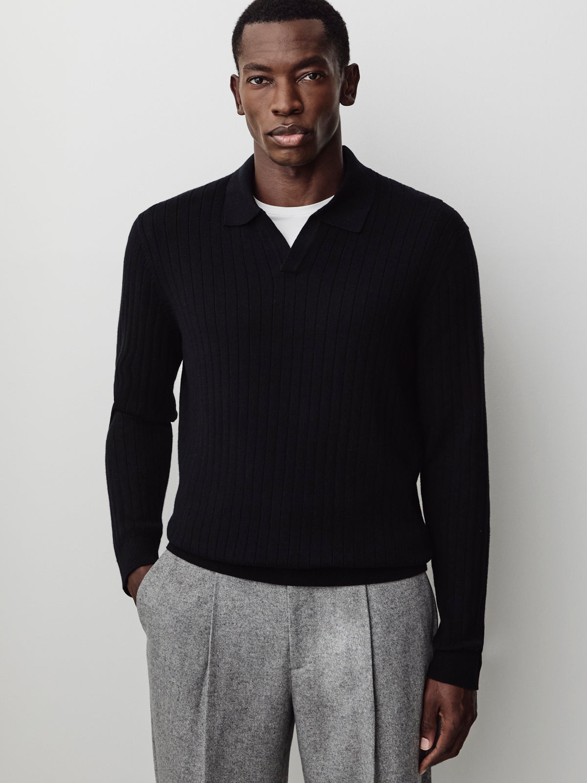 Long-Sleeve Sweater with Johnny Collar