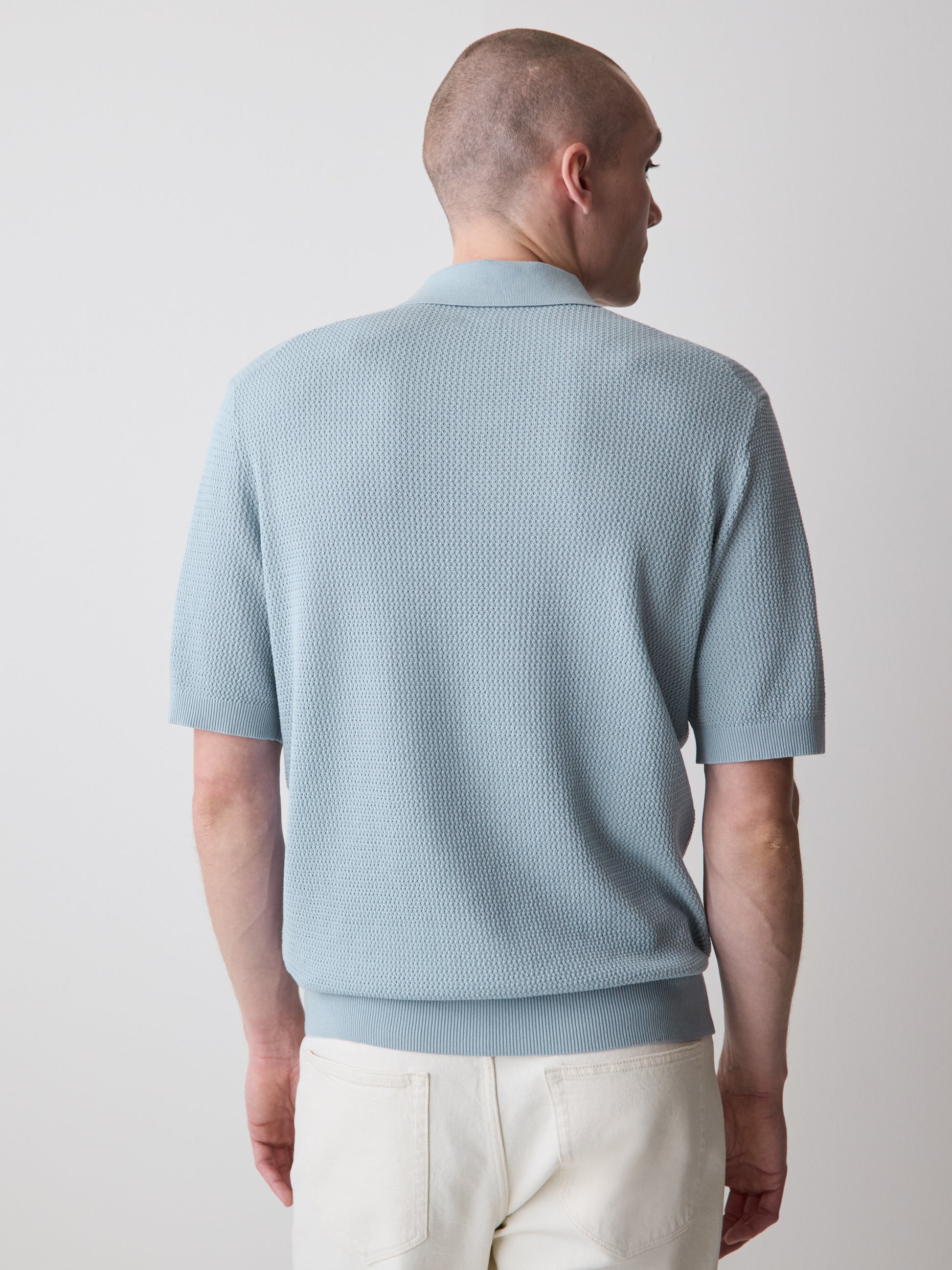 Textured Short-Sleeve Polo Sweater