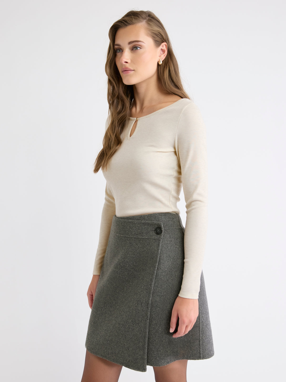 Long-Sleeve Scoop-Neck Ribbed Top