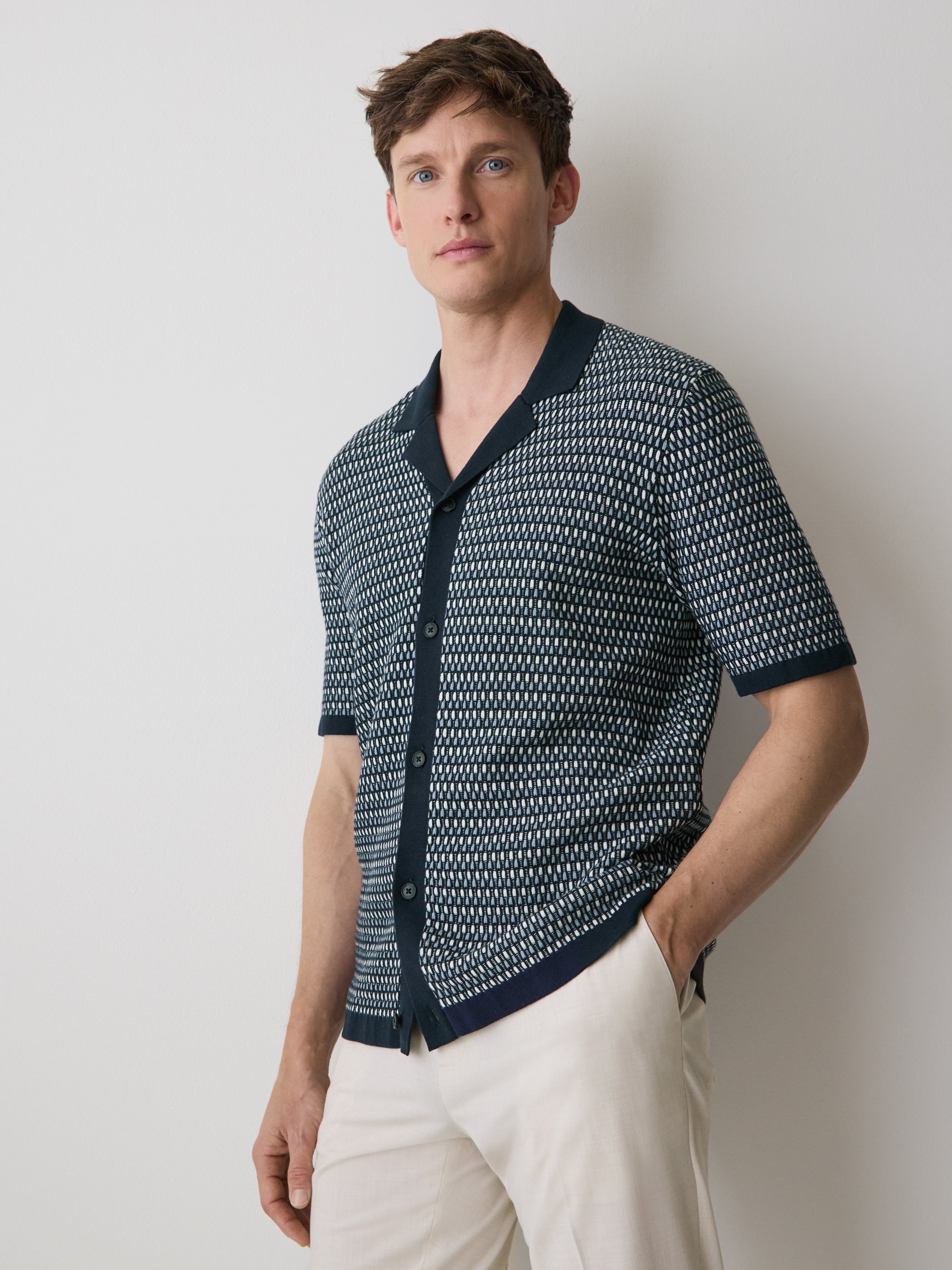 Men's Striped Short-Sleeve Cotton Linen Sweater Shirt – RW&CO