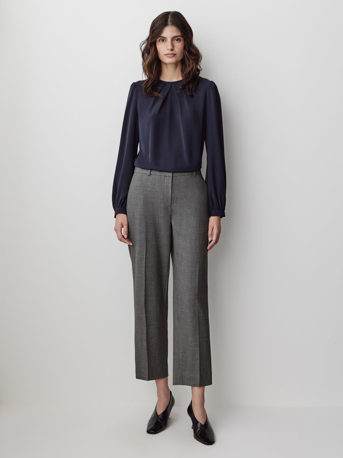Woven Popover Blouse, Luxe Crepe, Long Sleeve