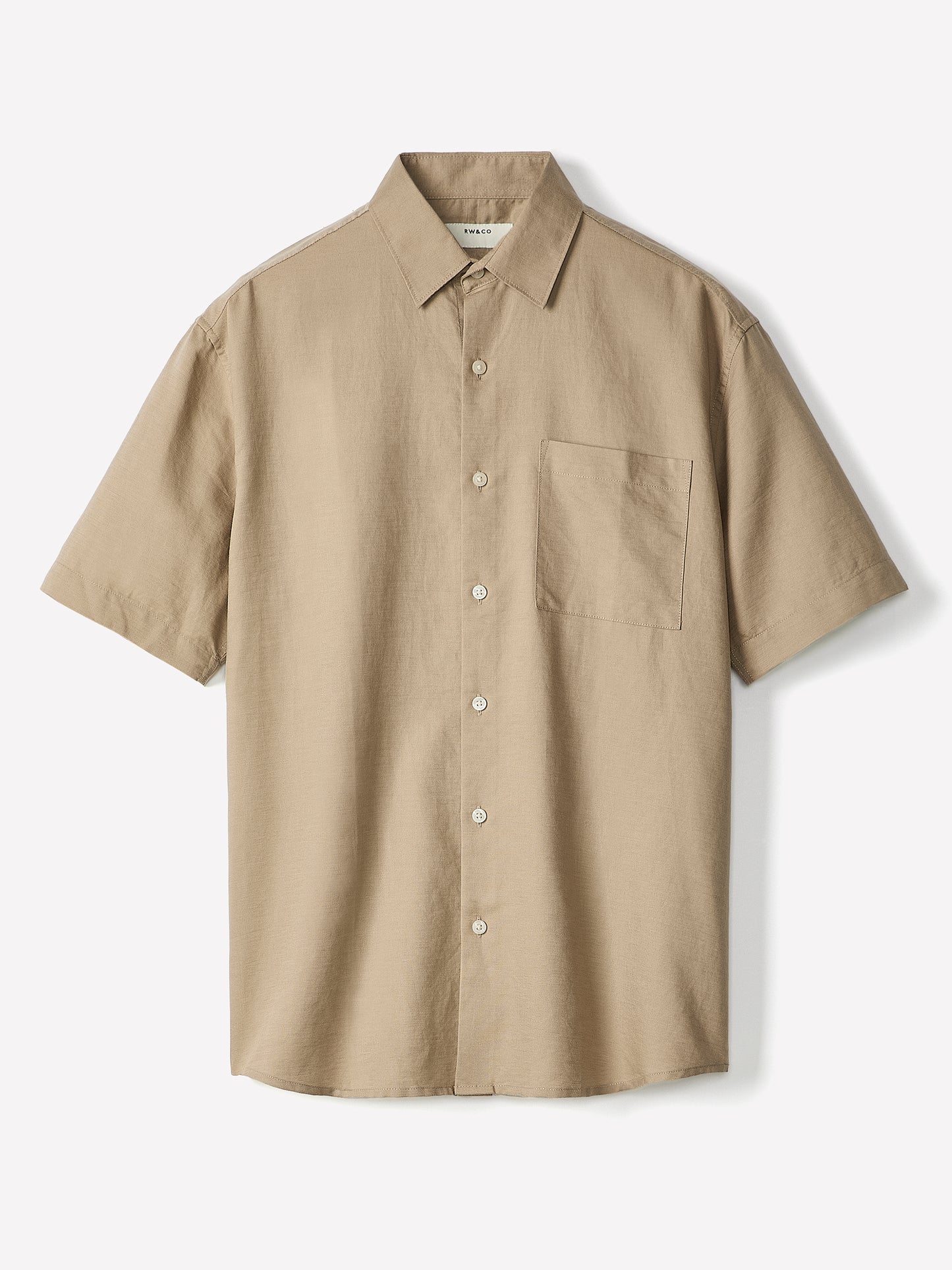 Mens Woven Linen Blend Shirt Regular Fit Short Sleeve
