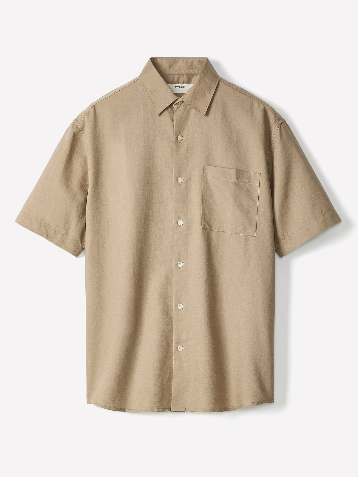 Mens Woven Linen Blend Shirt Regular Fit Short Sleeve