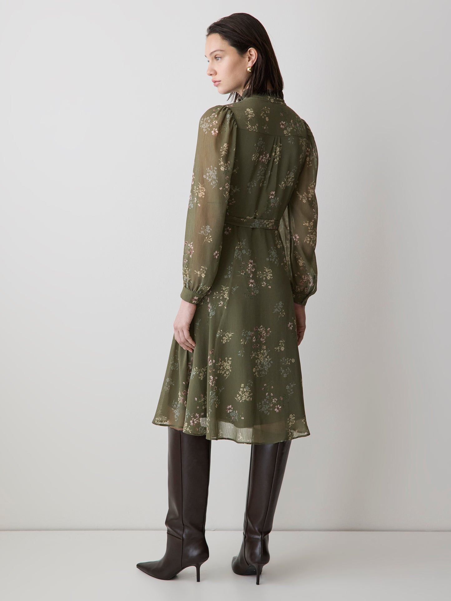 Long-Sleeve Mock-Neck Buttoned-Down Midi Dress