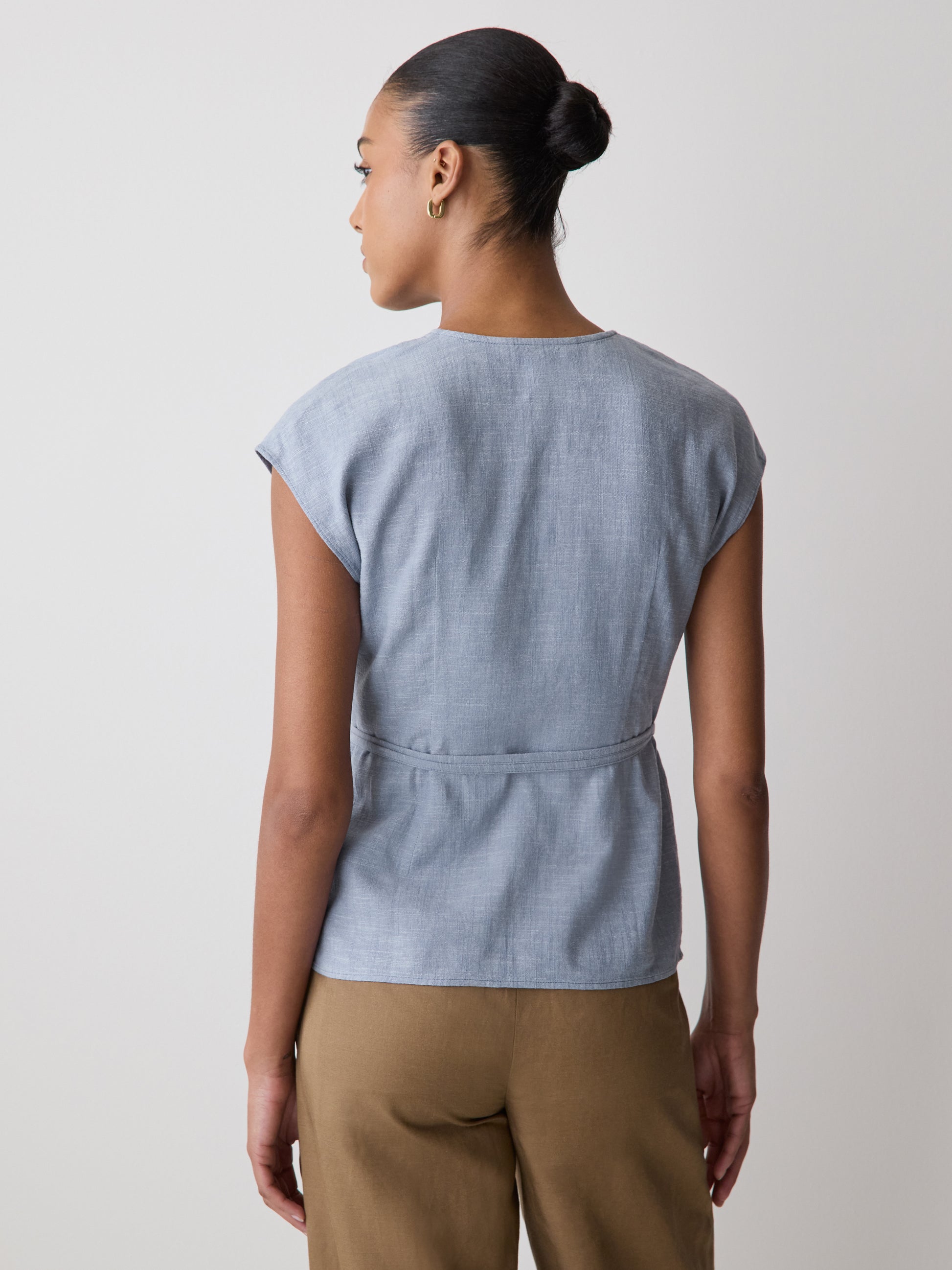 Woven Linen Blend Blouse Extended Sleeve