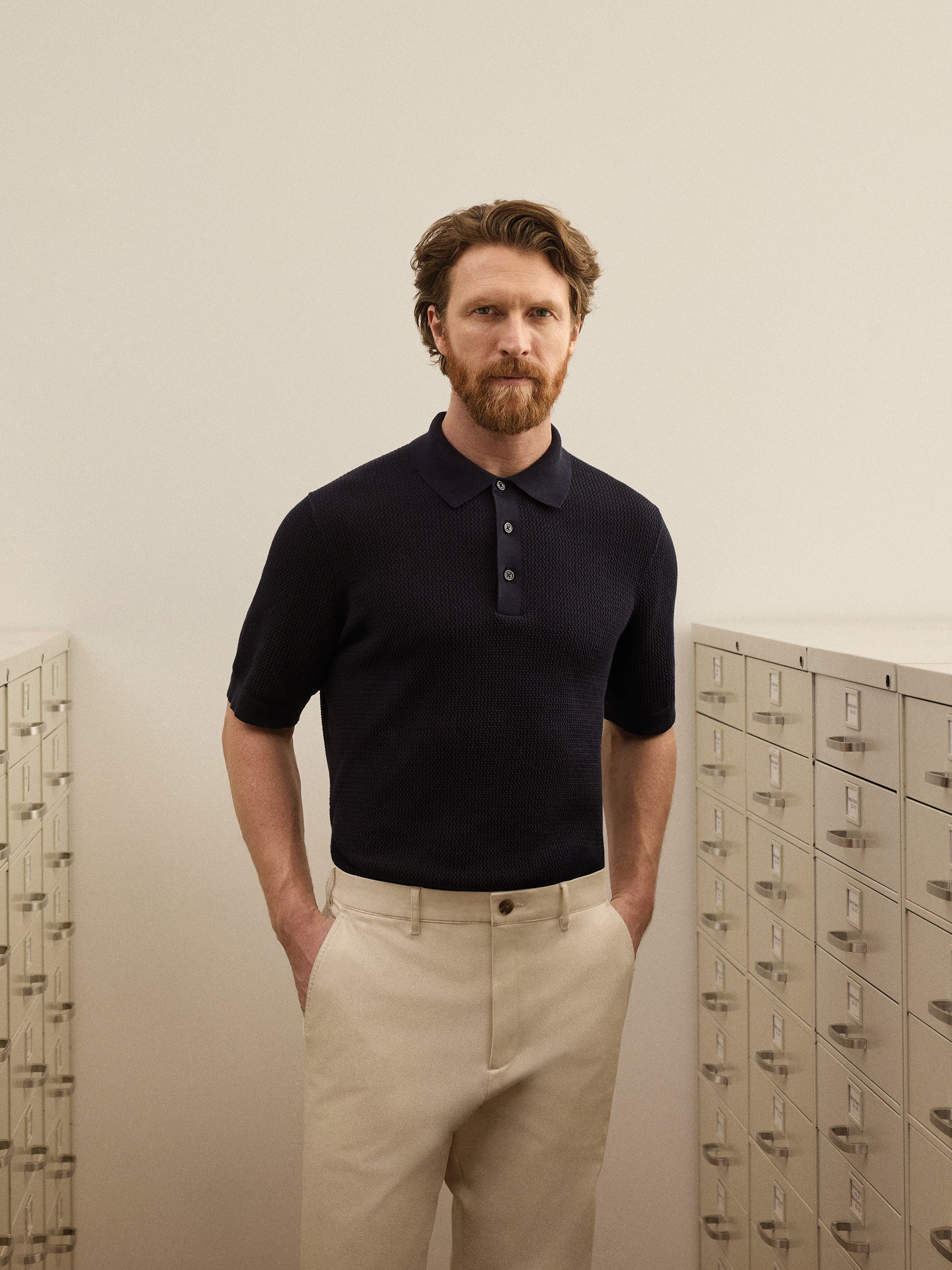 Textured Short-Sleeve Polo Sweater