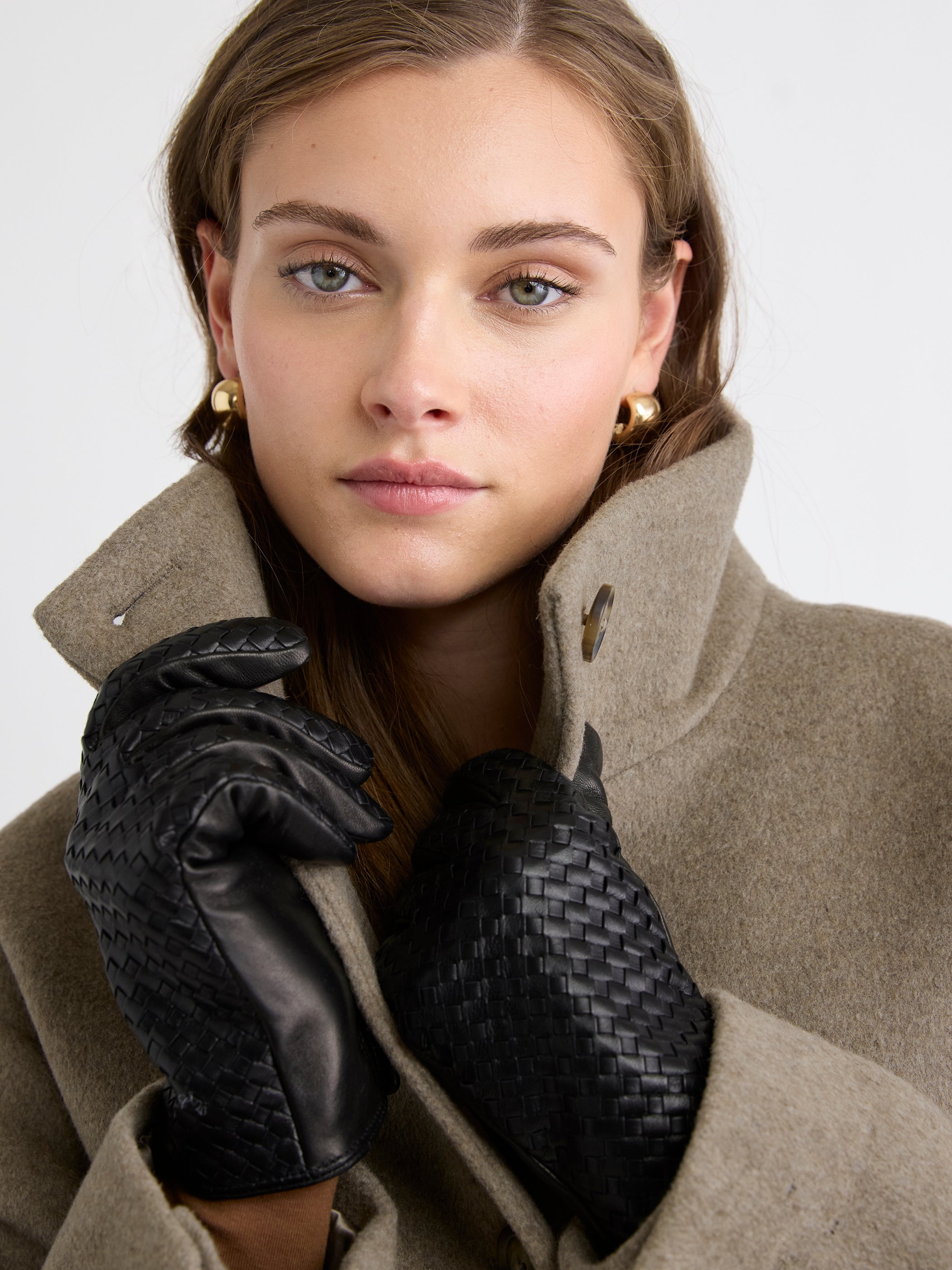 Woven Gloves with Leather Palms