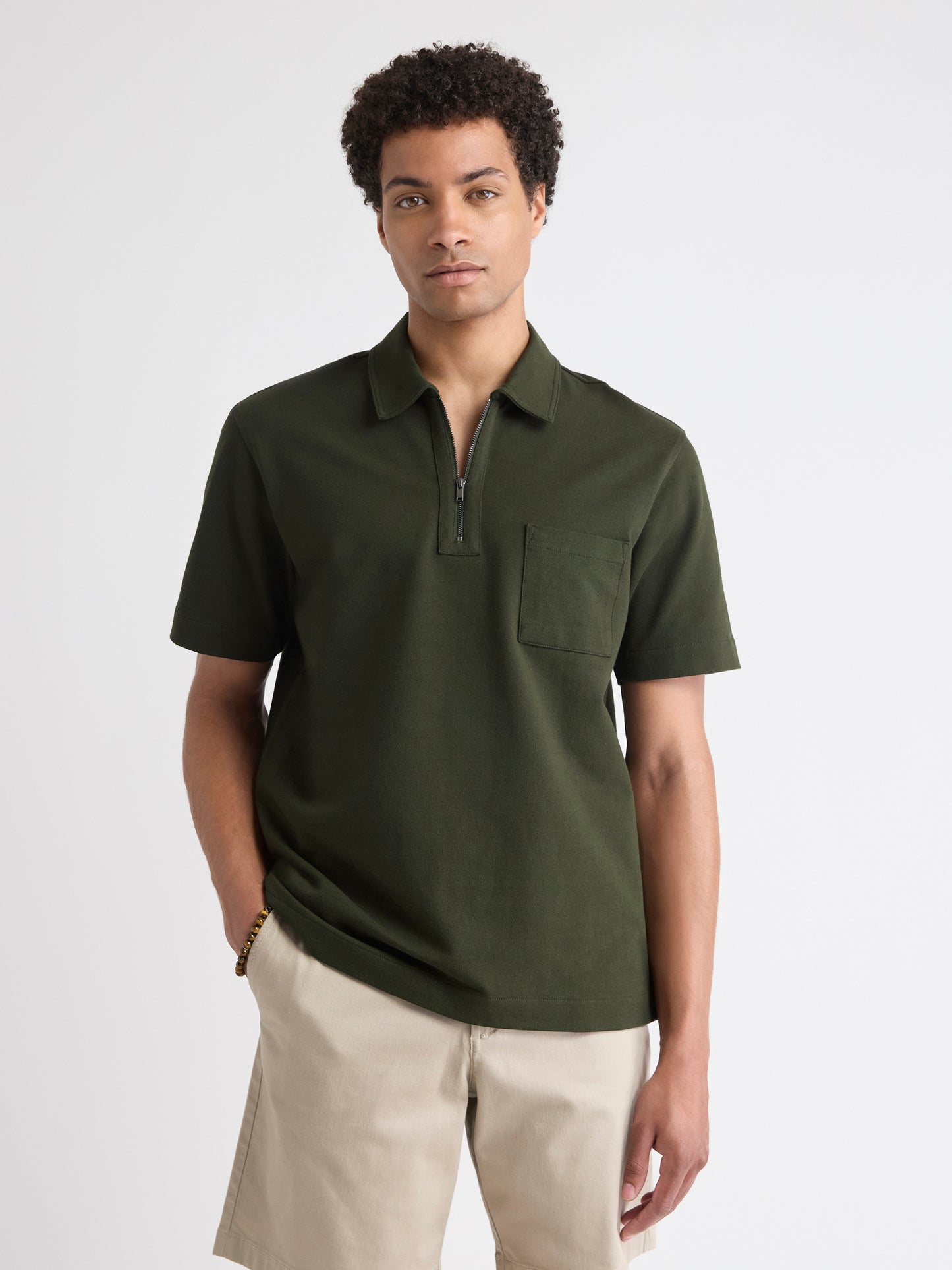 Oversized Short-Sleeve Half-Zip Polo