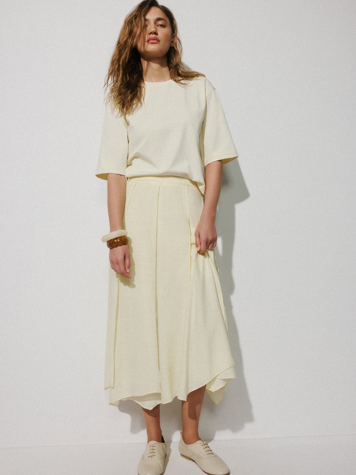 Mid-Rise Flare Midi Skirt