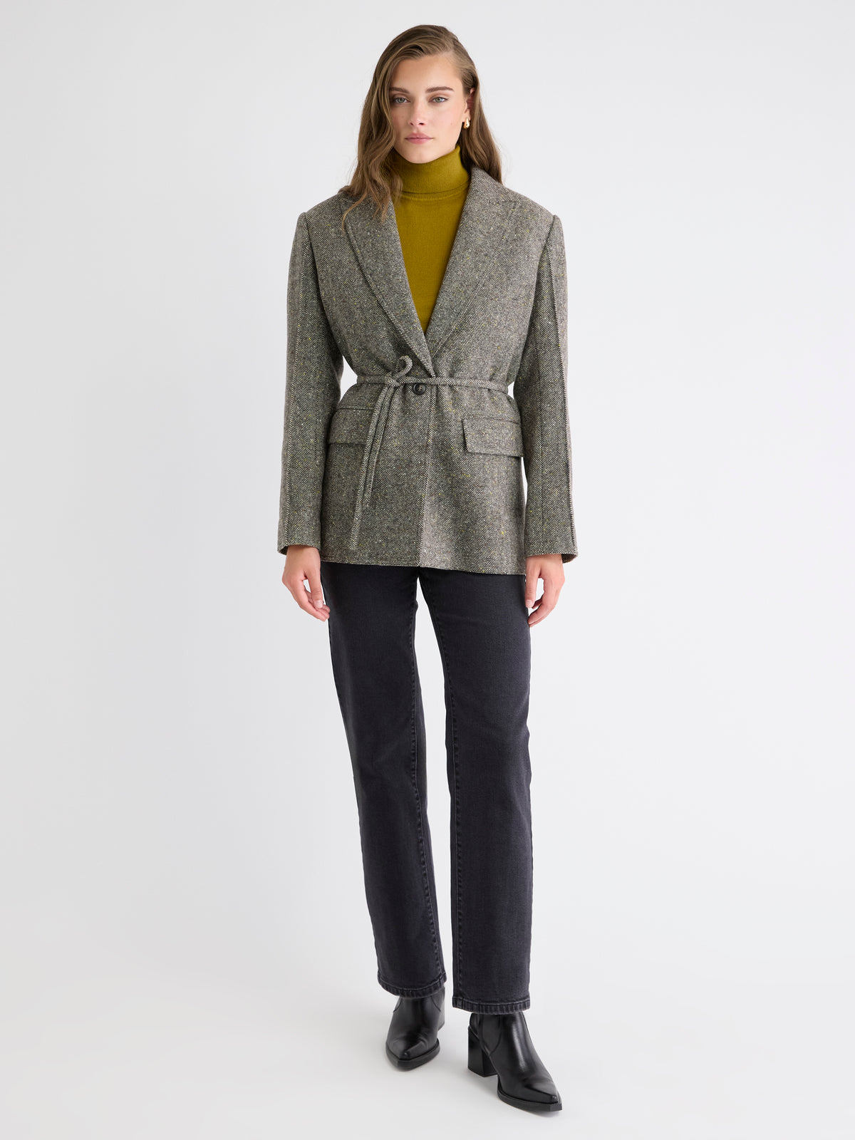 Oversized One-Button Tweed Blazer