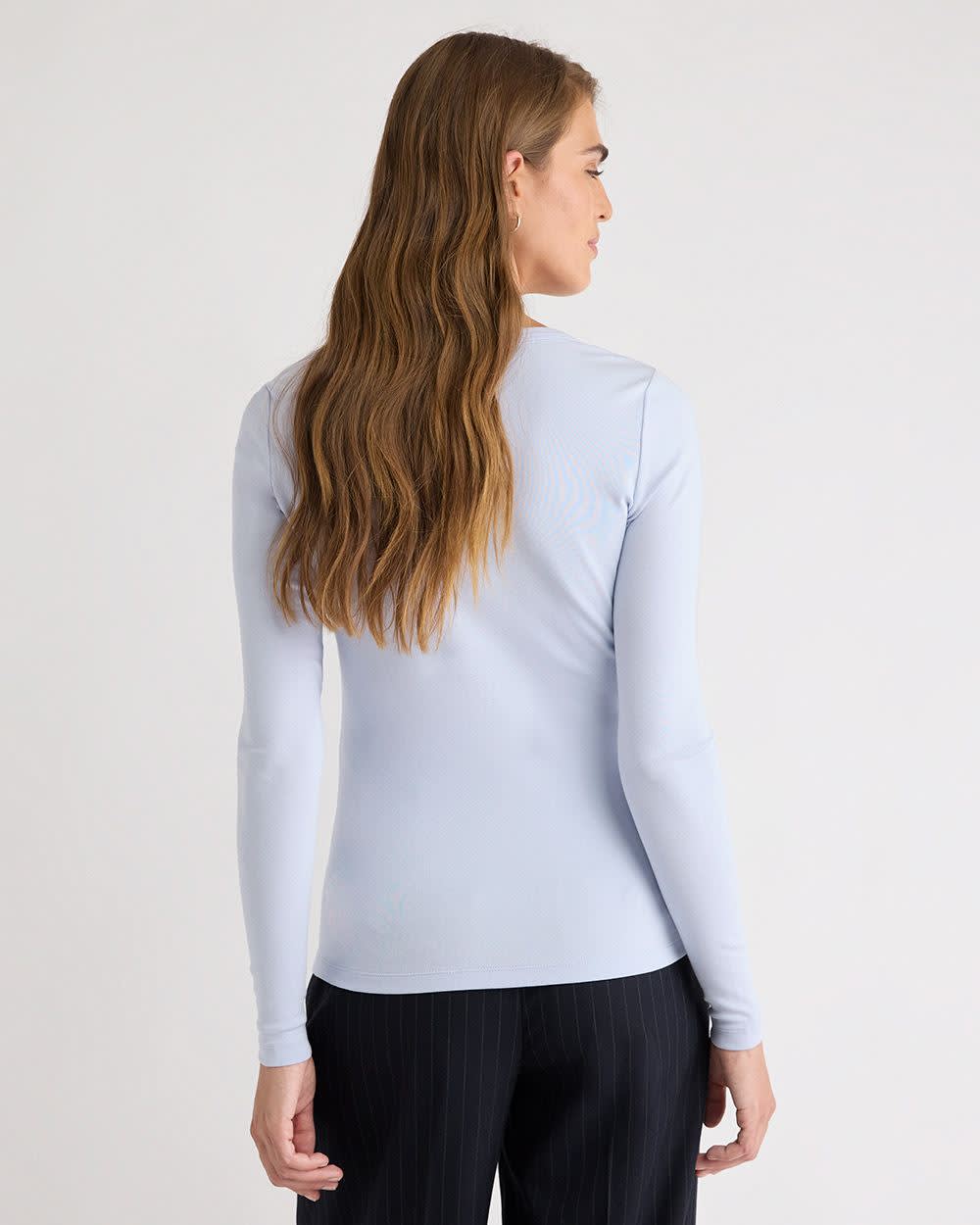 Luxe Knit Long-Sleeve Crew-Neck Fitted Ribbed Tee