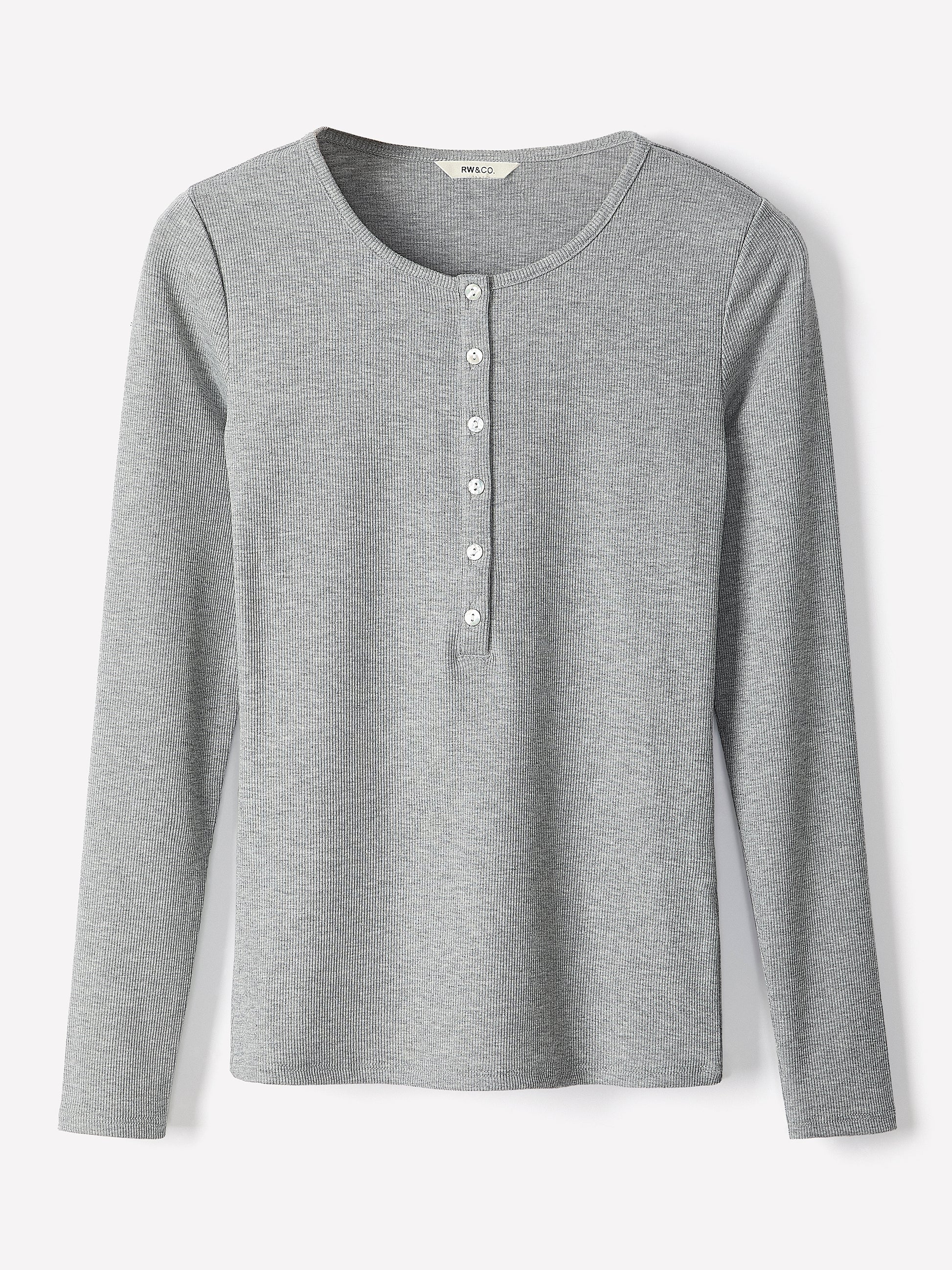 Long-Sleeve Henley Ribbed Top