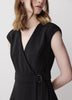 Extended-Sleeve V-Neck Wrap Midi Dress