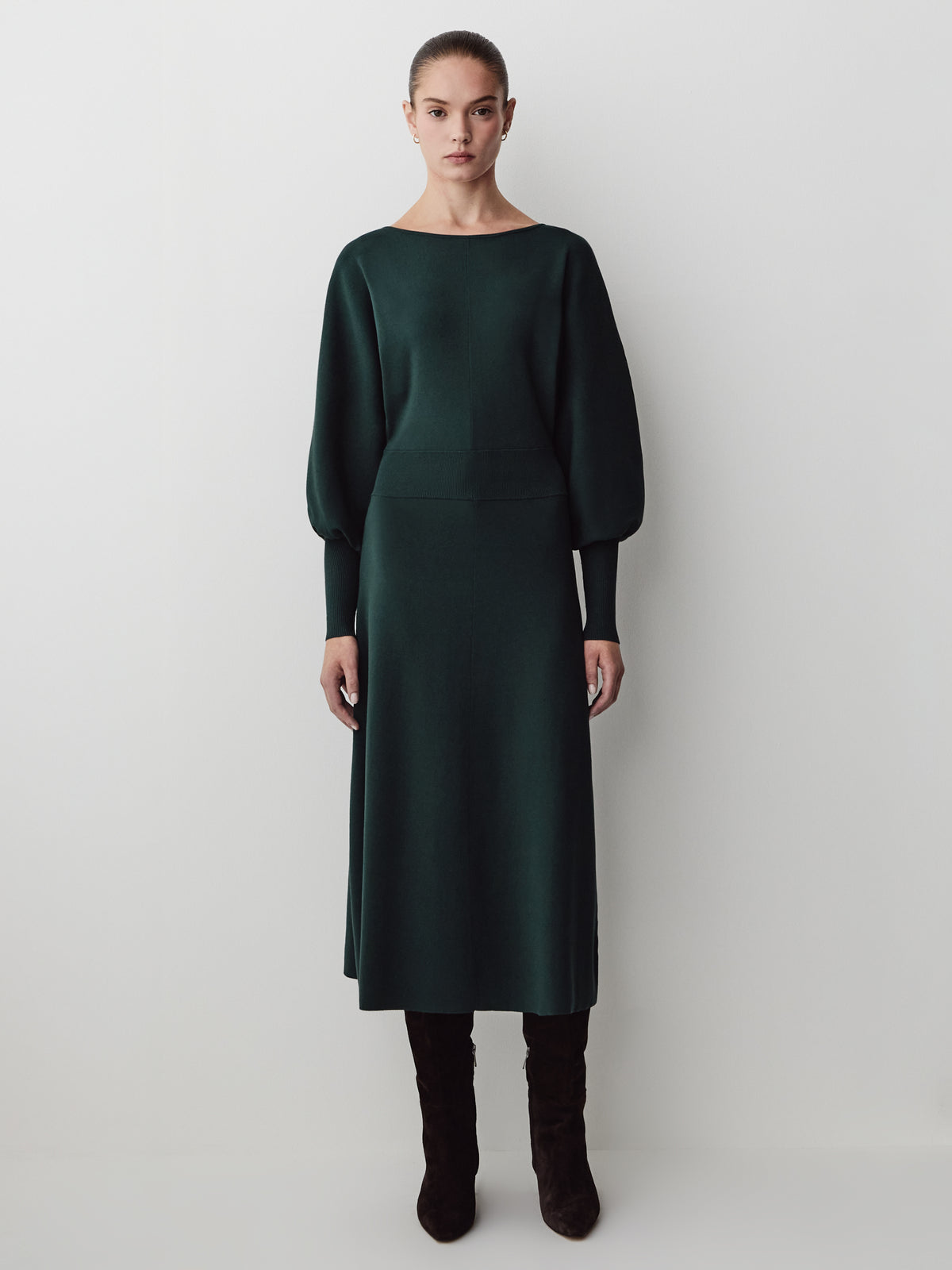 Knit Batwing Sleeve Flare Midi Dress