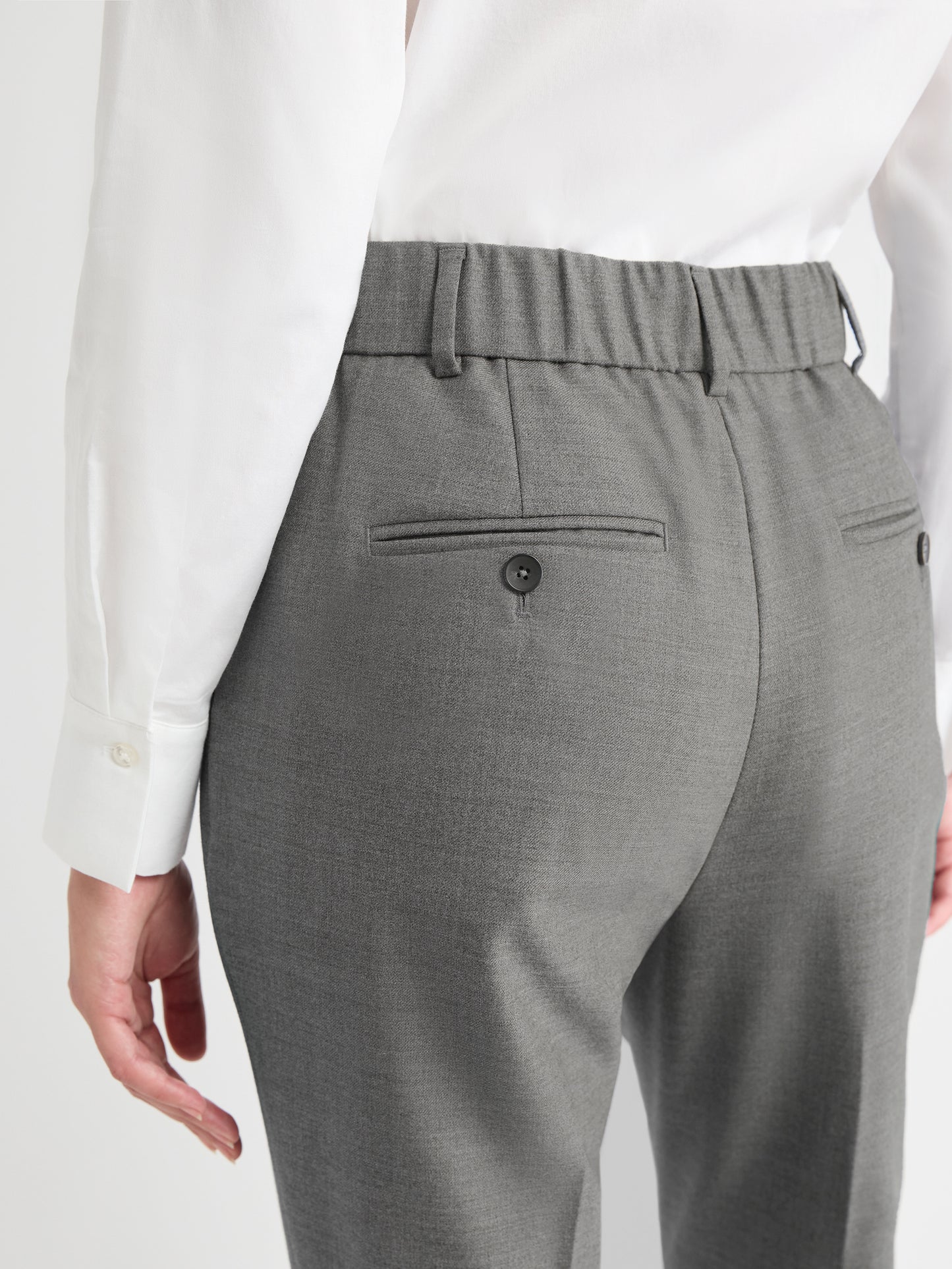 Wool-Blend High-Rise Long Tapered Pant with Elastic Waist