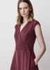 Extended-Sleeve V-Neck Wrap Midi Dress