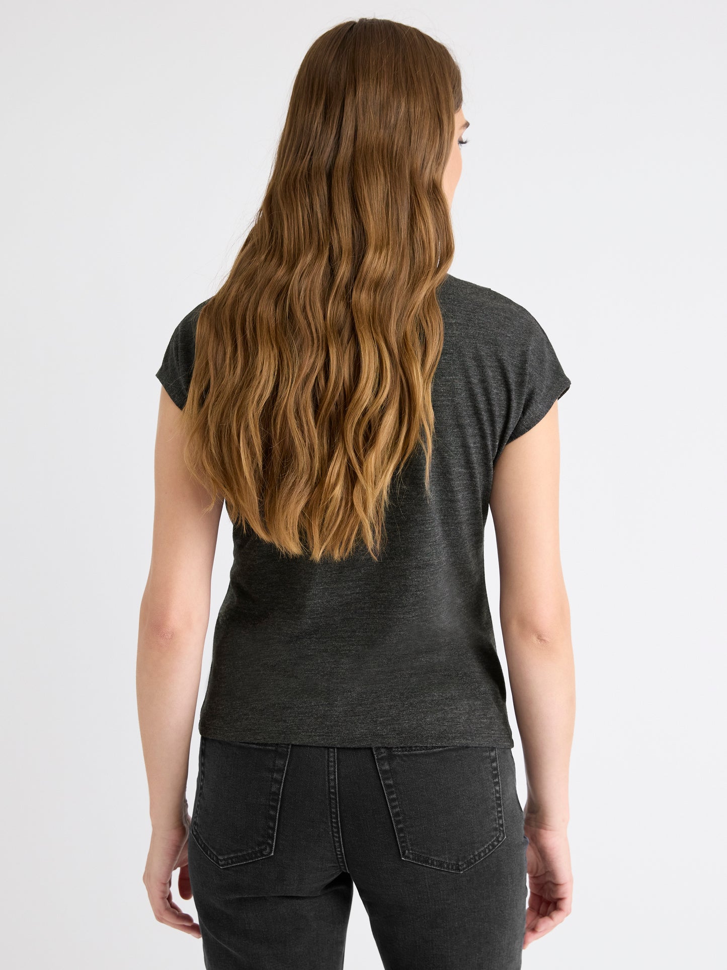 Extended-Sleeve Mock-Neck Top with Tie